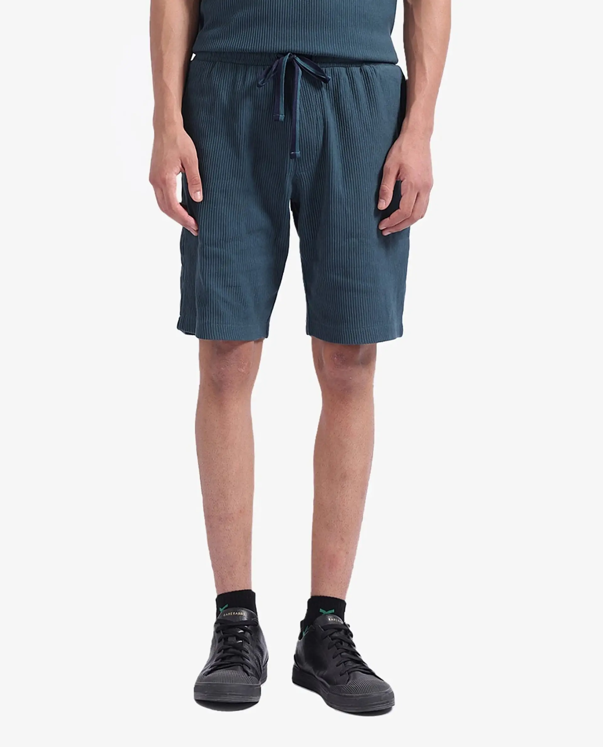 Rare Rabbit Men's Breto-1 Dark Green Cotton Textured Regular Fit Shorts - Image 9