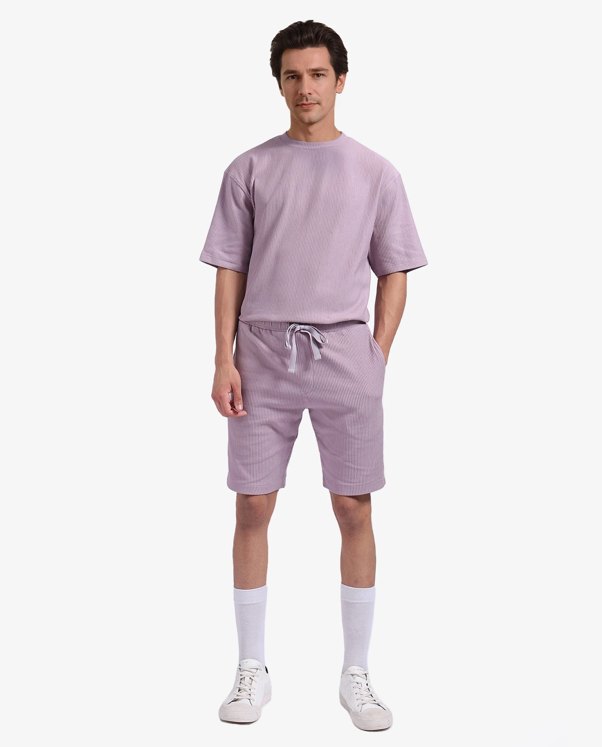 Rare Rabbit Men's Breto-1 Dusky Pink Cotton Textured Regular Fit Shorts - Image 2
