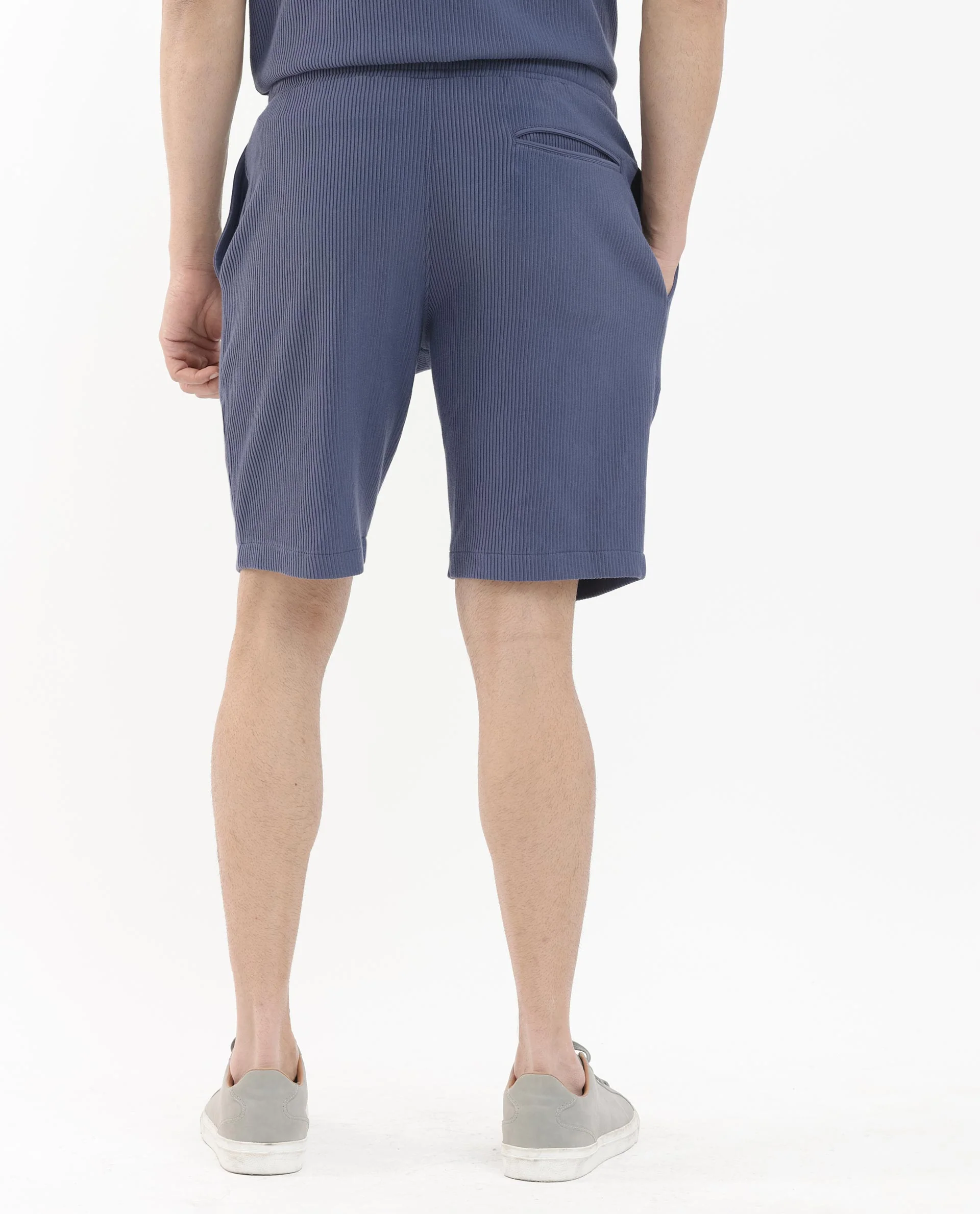 Rare Rabbit Men's Breto Dusky Blue Cotton Textured Relaxed Fit Shorts - Image 10