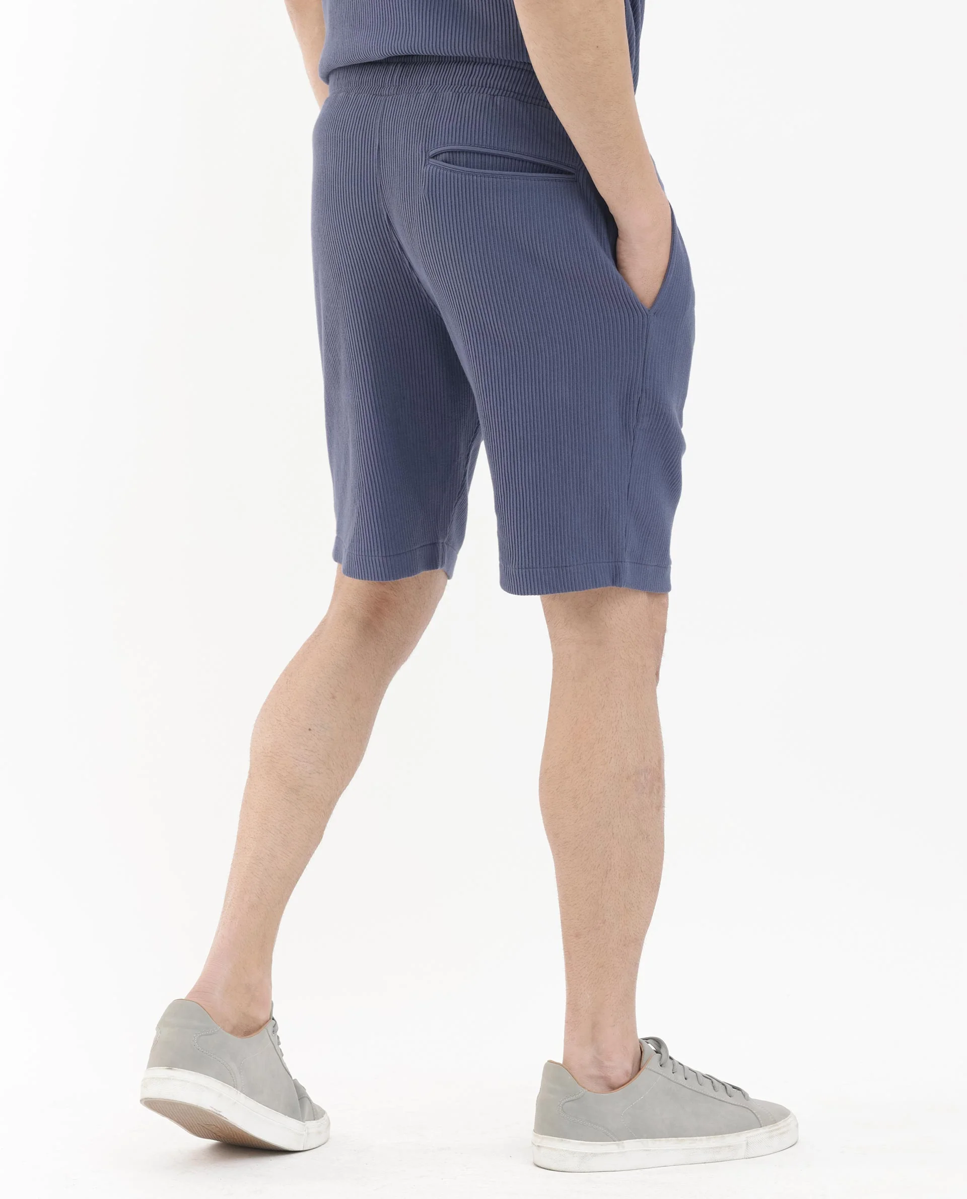 Rare Rabbit Men's Breto Dusky Blue Cotton Textured Relaxed Fit Shorts - Image 11