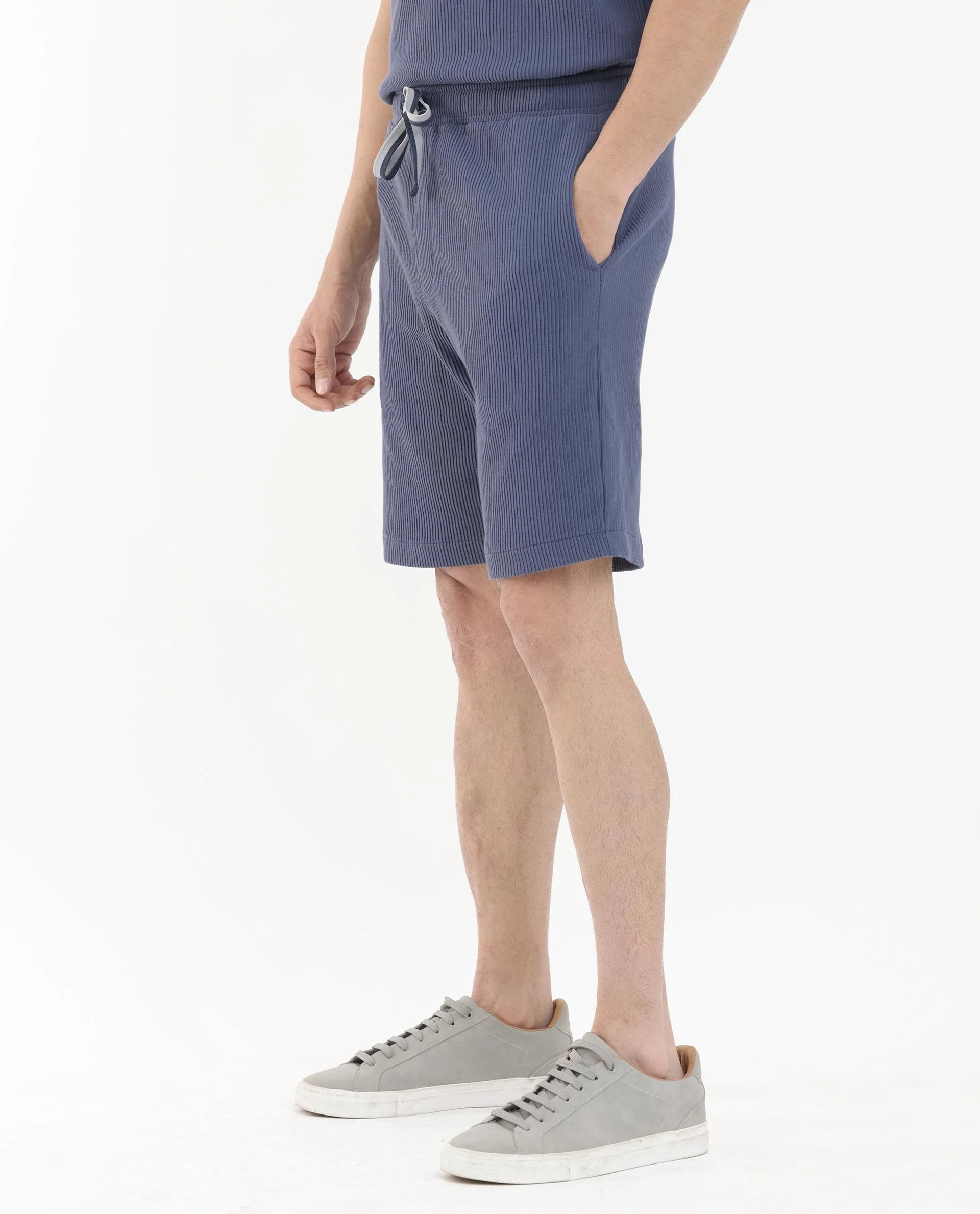 Rare Rabbit Men's Breto Dusky Blue Cotton Textured Relaxed Fit Shorts - Image 7