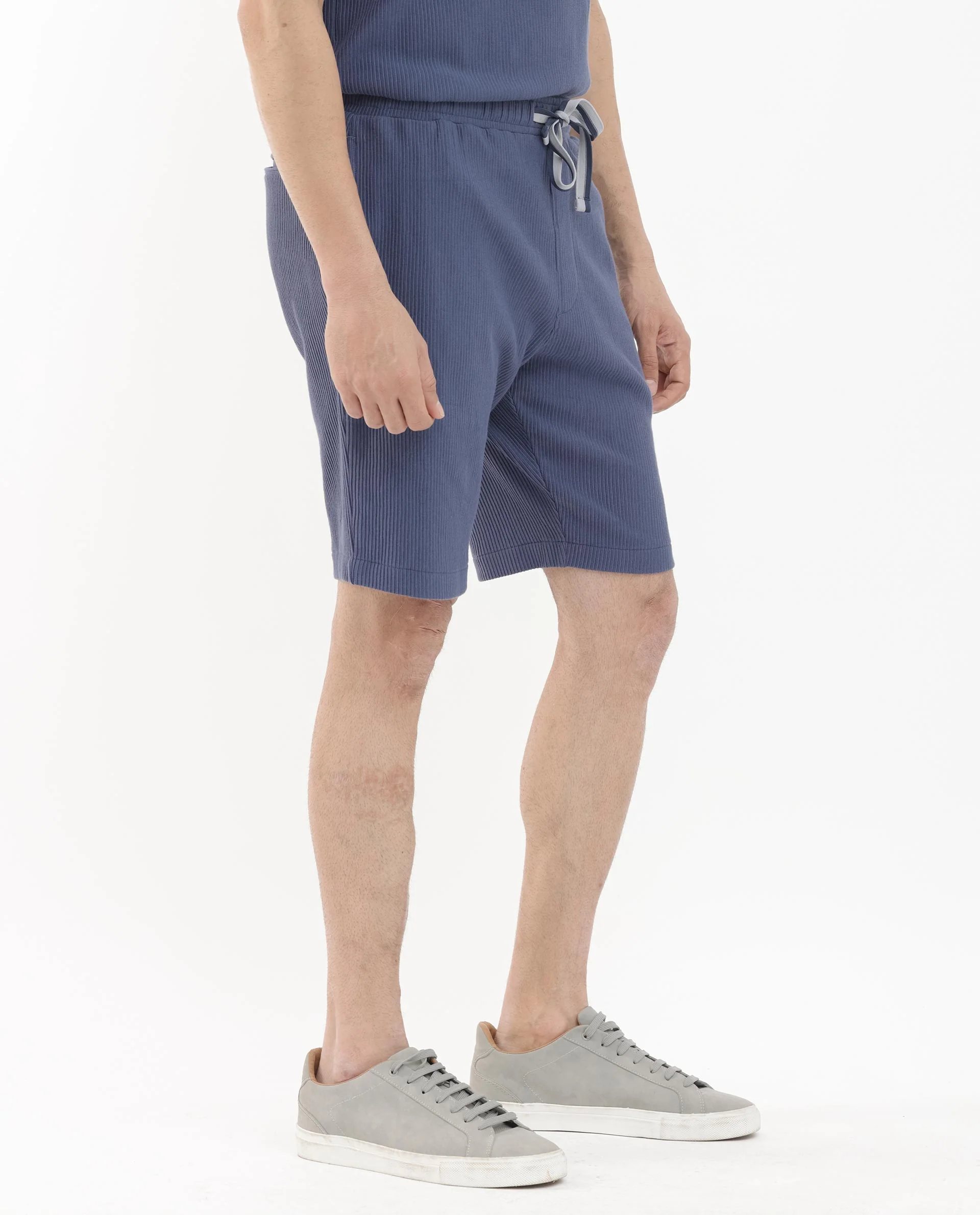 Rare Rabbit Men's Breto Dusky Blue Cotton Textured Relaxed Fit Shorts - Image 8