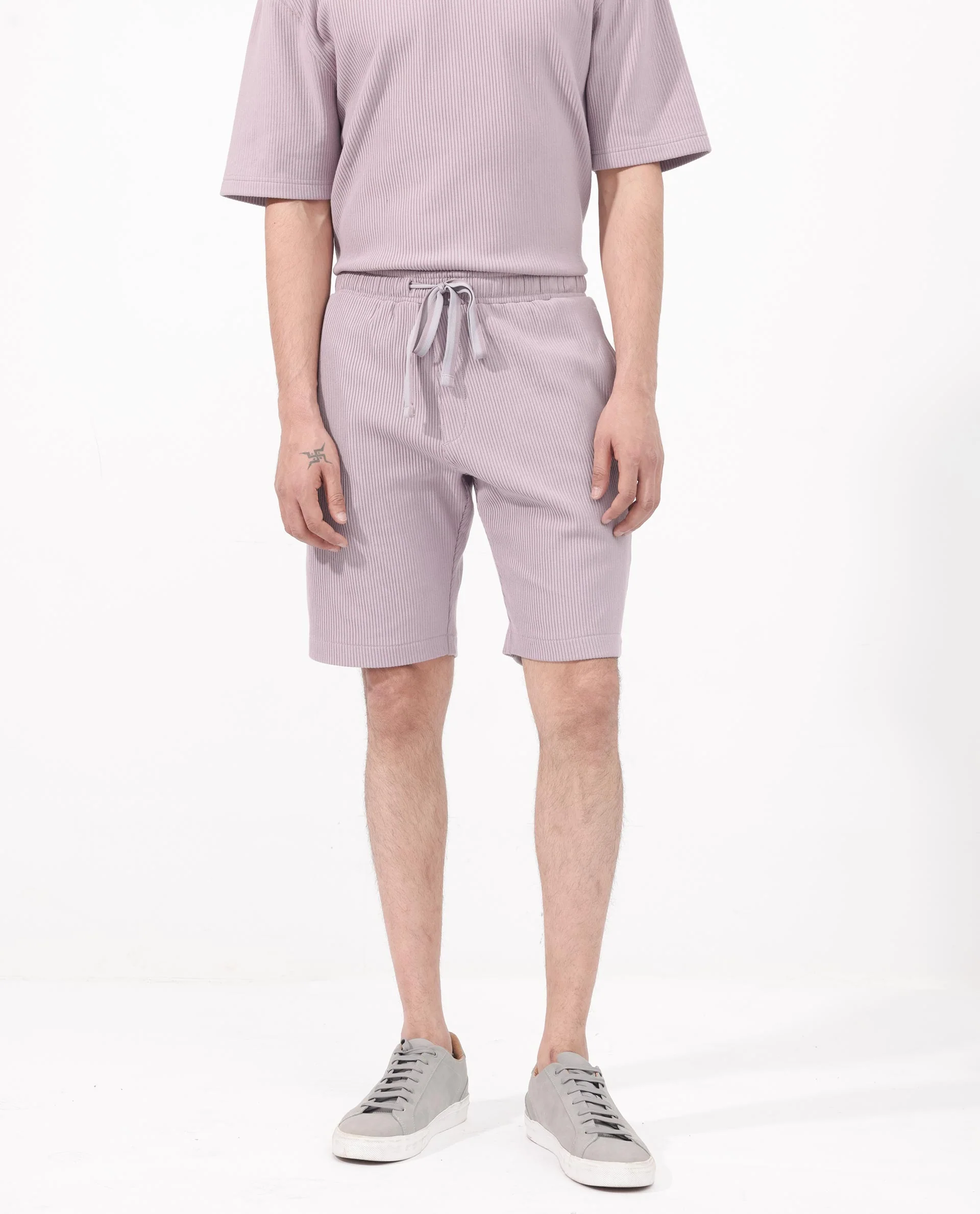 Rare Rabbit Men's Breto Dusky Purple Cotton Textured Relaxed Fit Shorts