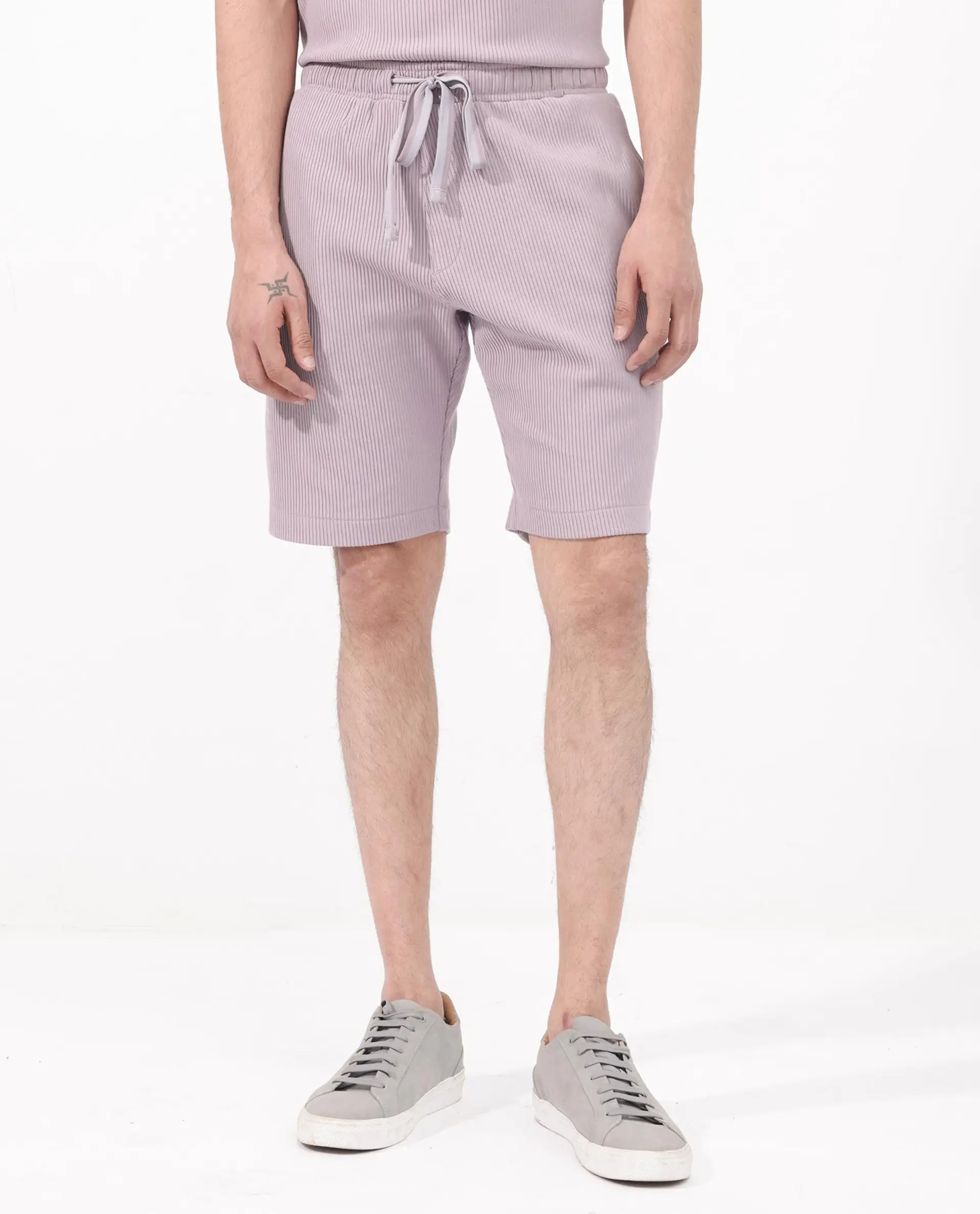 Rare Rabbit Men's Breto Dusky Purple Cotton Textured Relaxed Fit Shorts - Image 10
