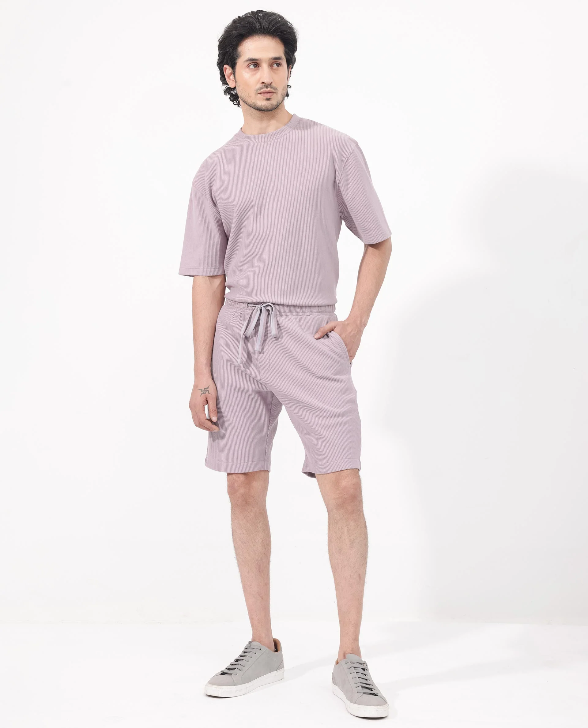 Rare Rabbit Men's Breto Dusky Purple Cotton Textured Relaxed Fit Shorts - Image 2
