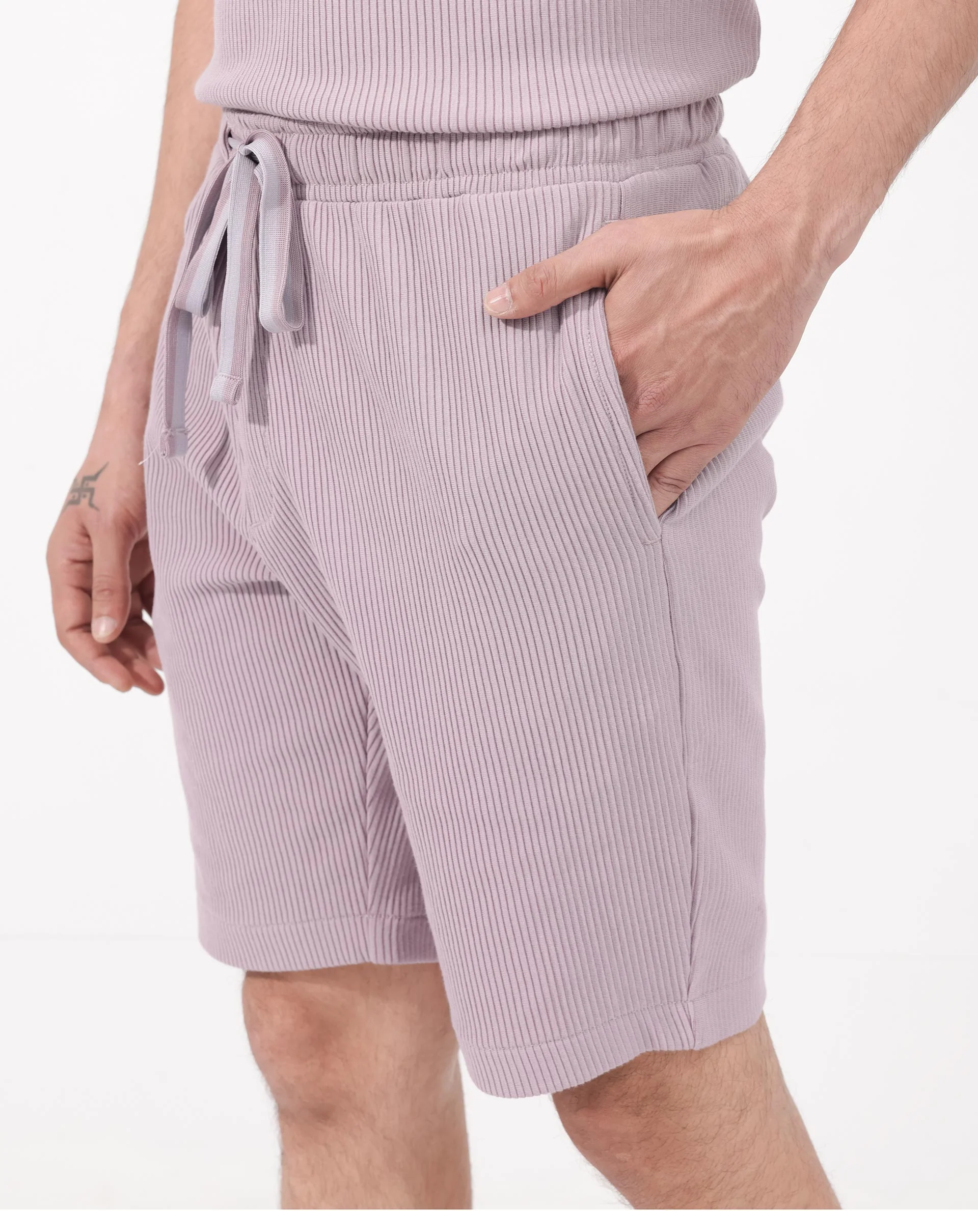 Rare Rabbit Men's Breto Dusky Purple Cotton Textured Relaxed Fit Shorts - Image 6