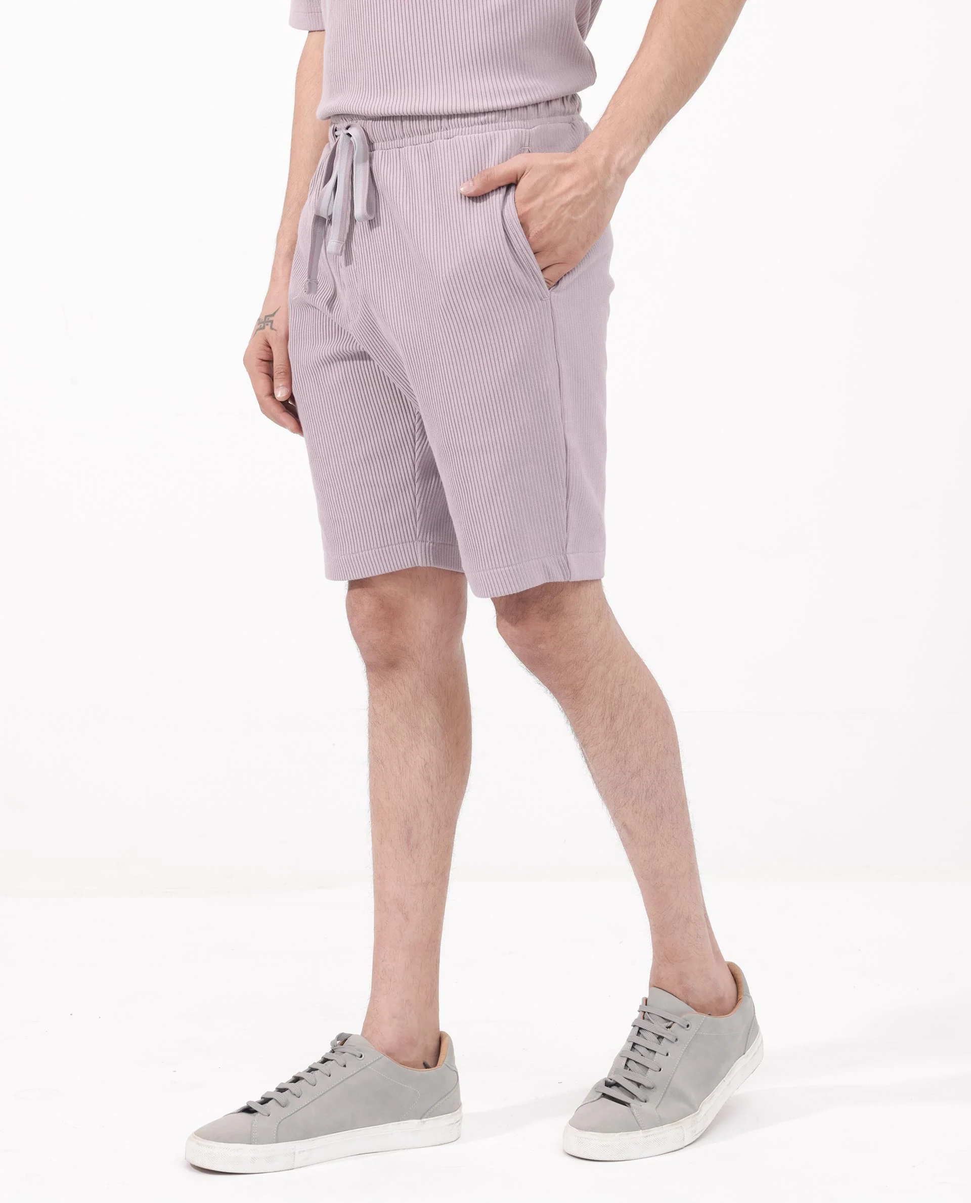 Rare Rabbit Men's Breto Dusky Purple Cotton Textured Relaxed Fit Shorts - Image 7