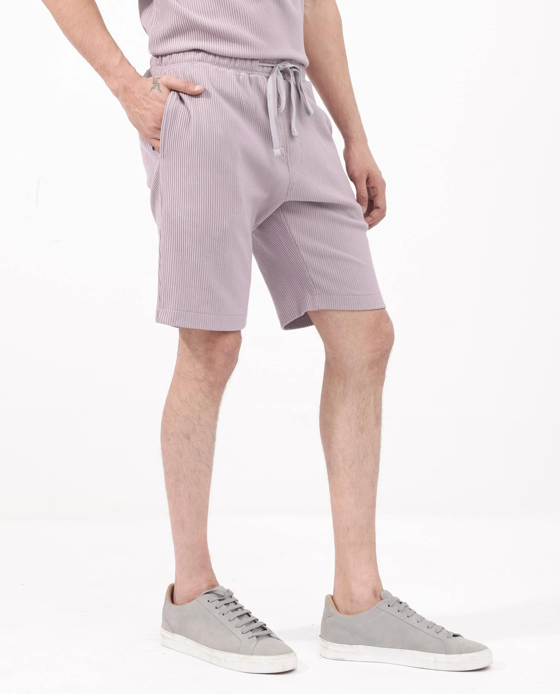 Rare Rabbit Men's Breto Dusky Purple Cotton Textured Relaxed Fit Shorts - Image 8