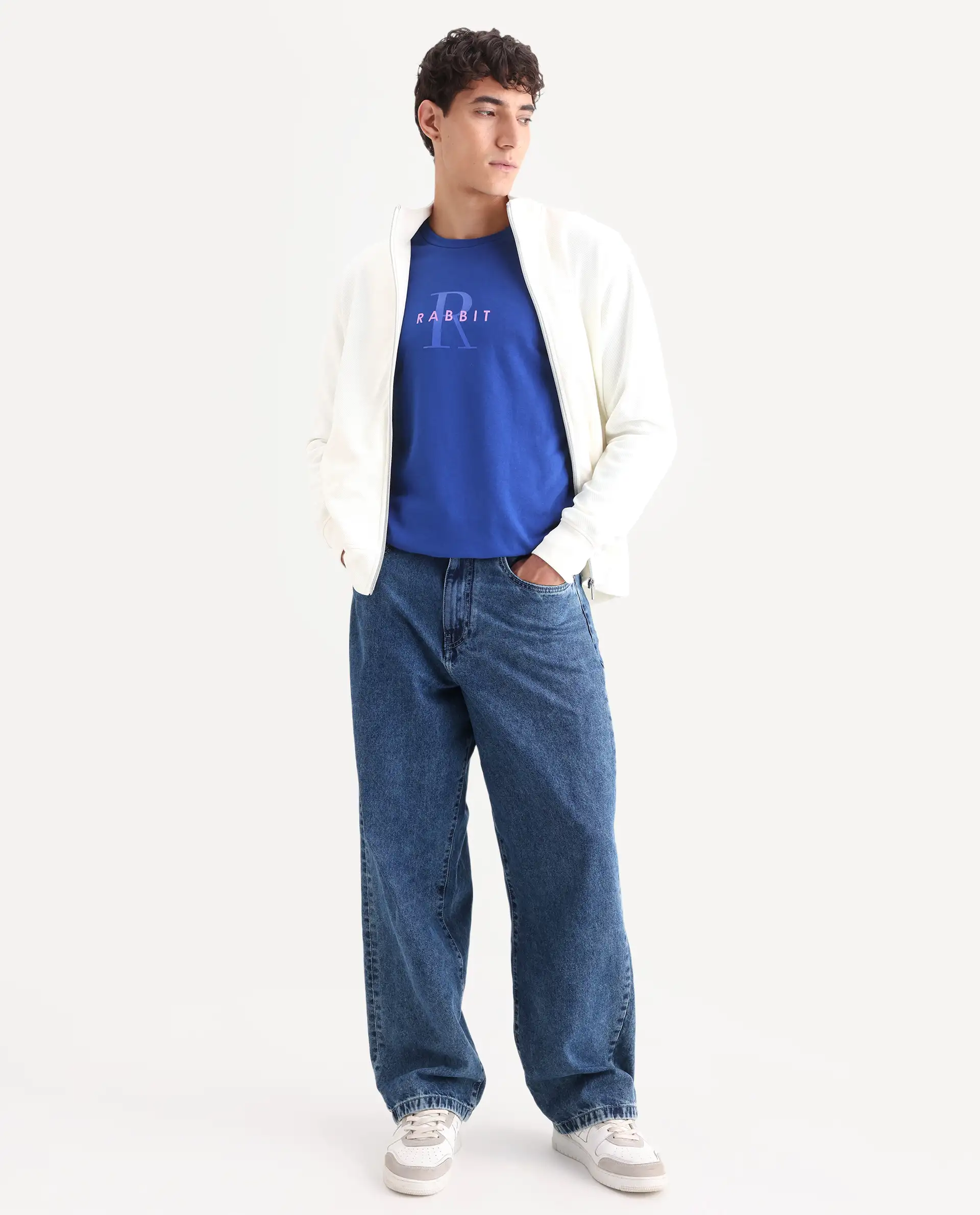 Rare Rabbit Men's Brewet Flouroscent Blue Cotton Graphic Print Regular Fit Full Sleeve Crew Neck Sweatshirt - Image 2