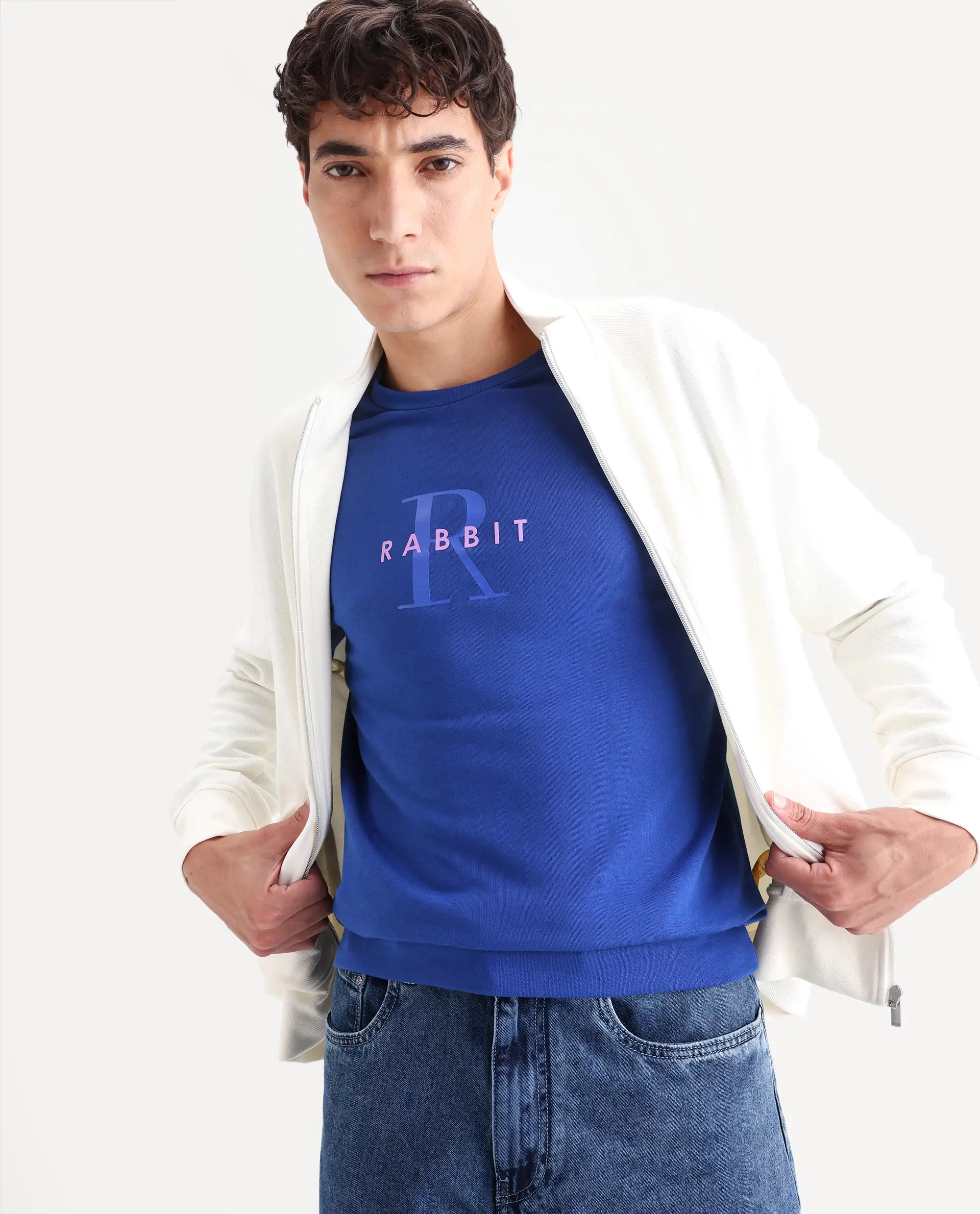 Rare Rabbit Men's Brewet Flouroscent Blue Cotton Graphic Print Regular Fit Full Sleeve Crew Neck Sweatshirt - Image 3