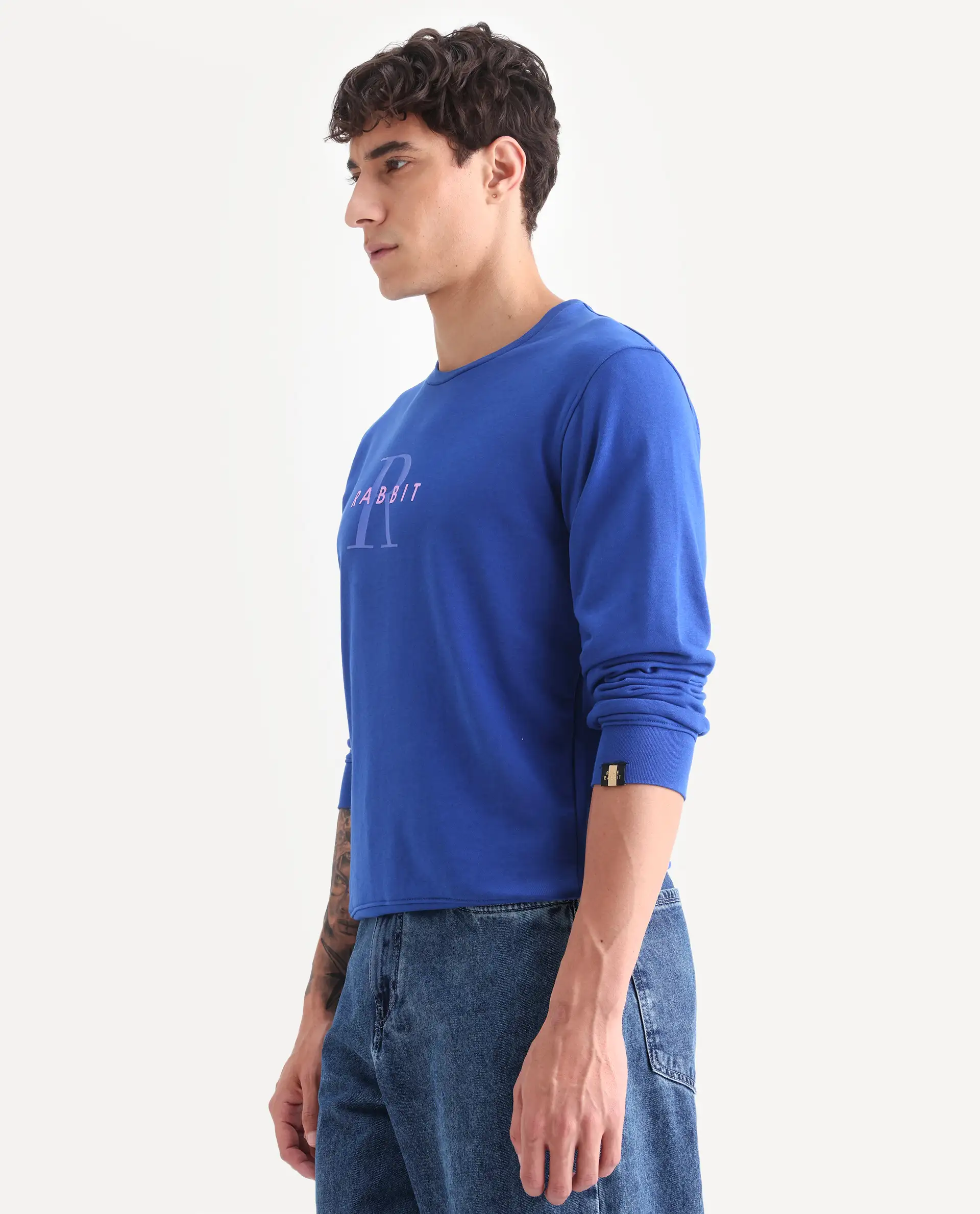 Rare Rabbit Men's Brewet Flouroscent Blue Cotton Graphic Print Regular Fit Full Sleeve Crew Neck Sweatshirt - Image 6