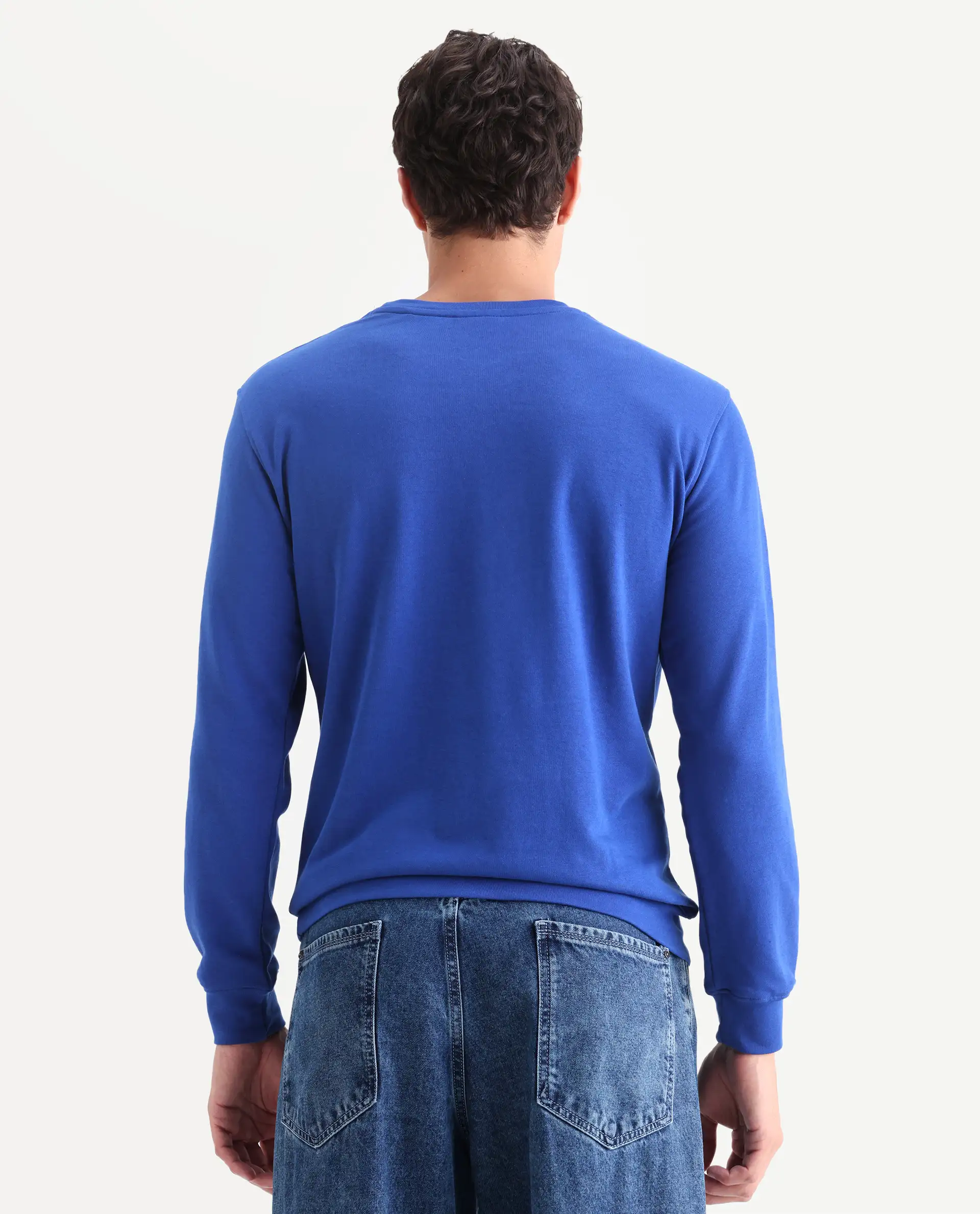 Rare Rabbit Men's Brewet Flouroscent Blue Cotton Graphic Print Regular Fit Full Sleeve Crew Neck Sweatshirt - Image 7