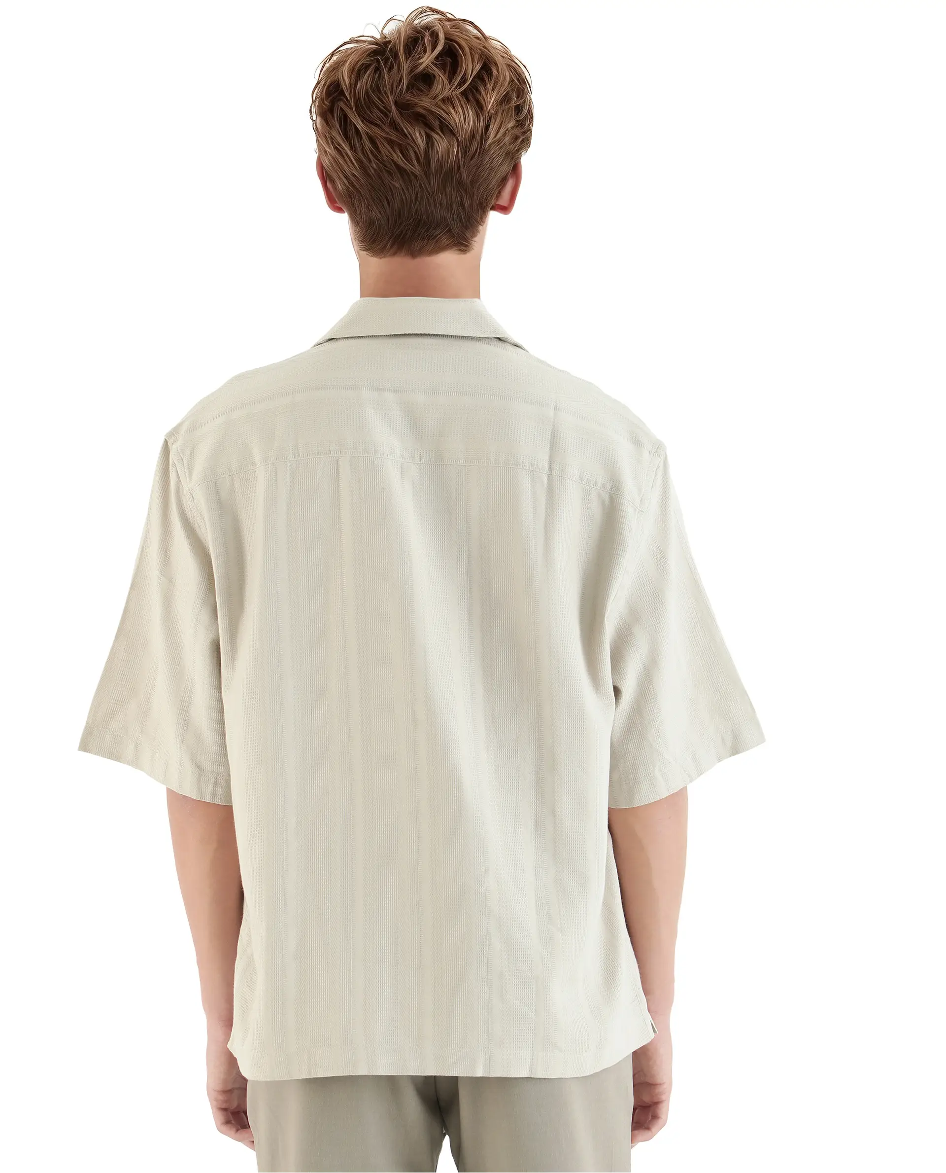 Rare Rabbit Men's Brex Beige Cotton Blend Striped Print Boxy Fit Half Sleeve Cuban Collar Shirt - Image 4
