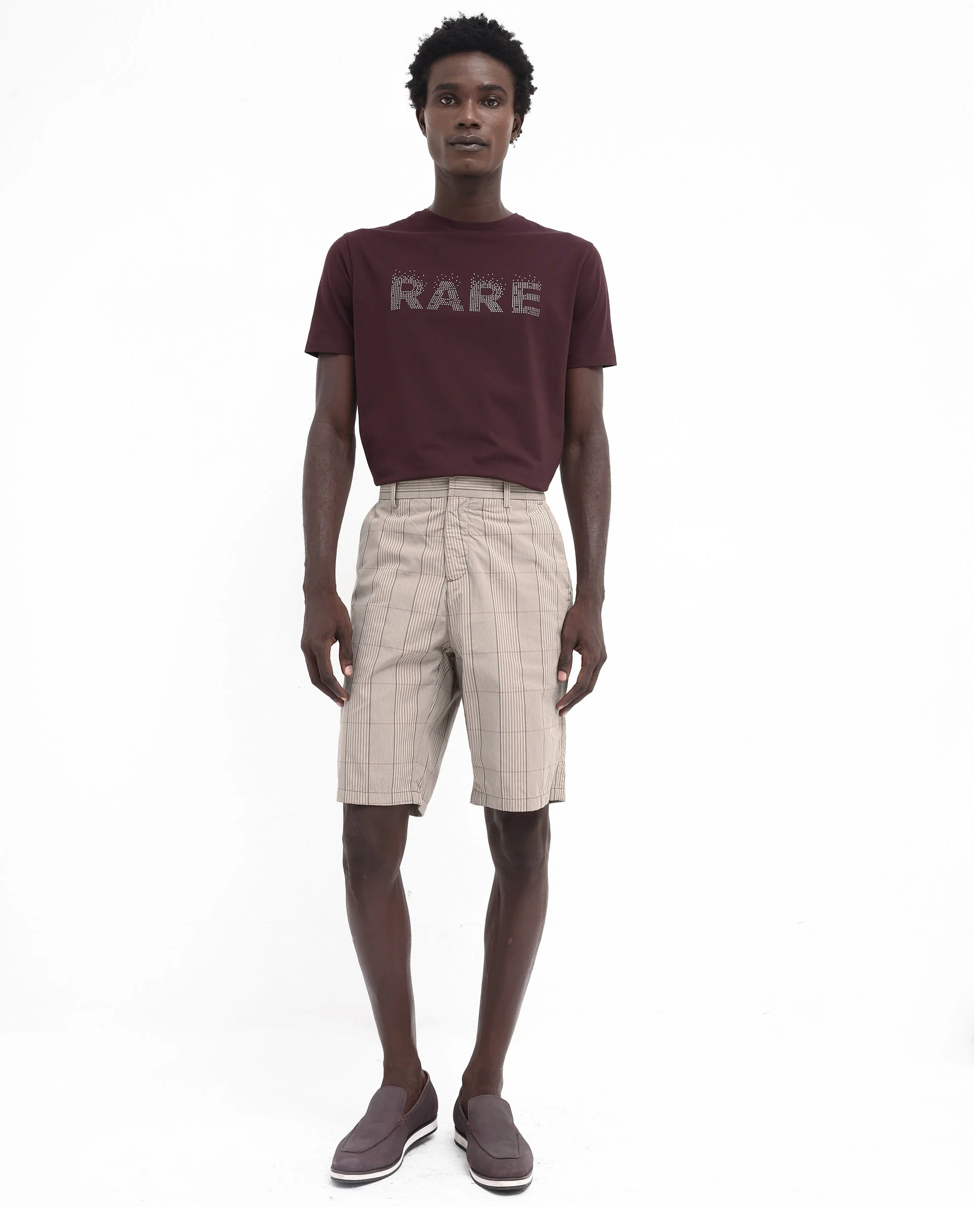 Rare Rabbit Men's Brezi Brown Cotton Checked Print Regular Fit Shorts - Image 3