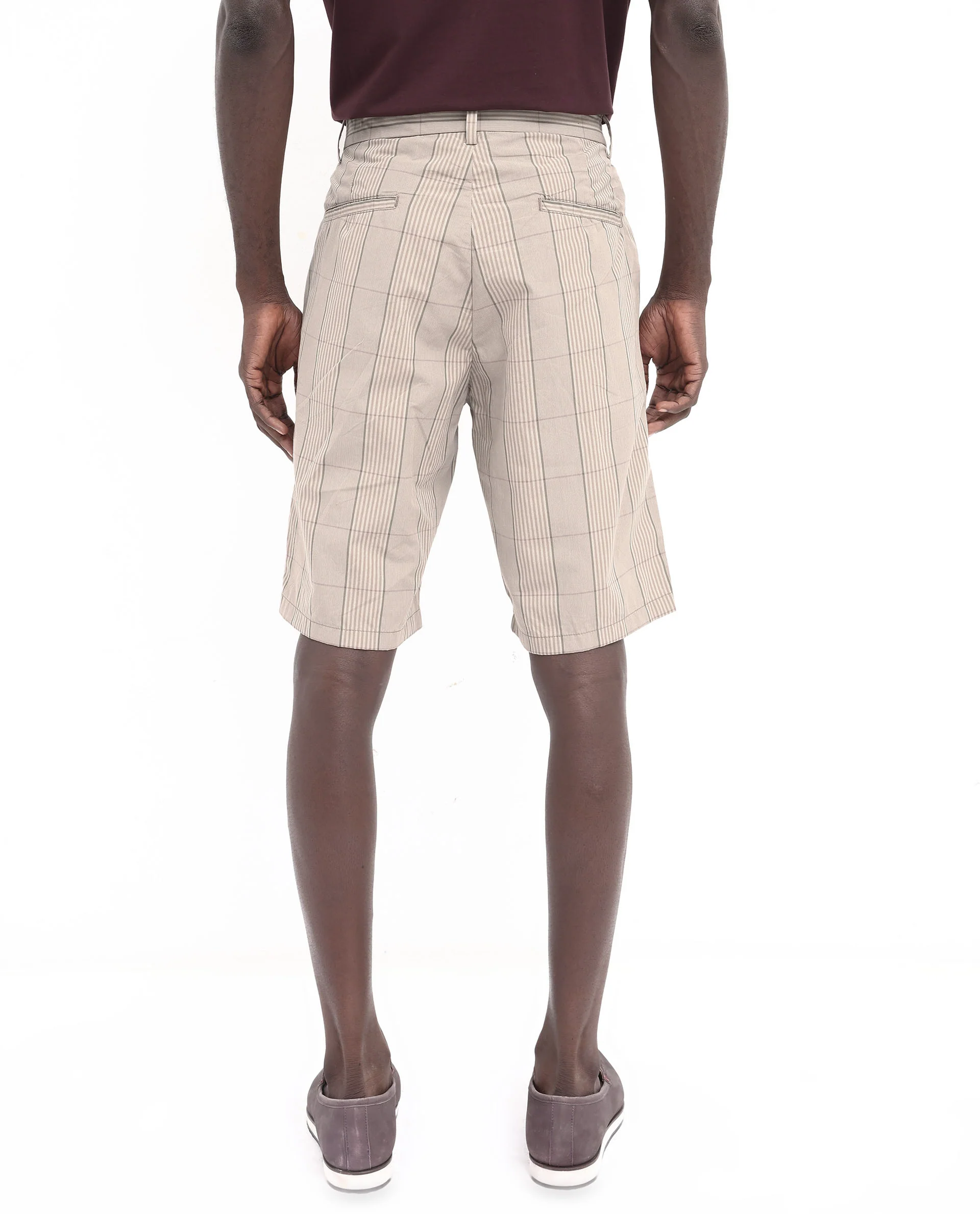 Rare Rabbit Men's Brezi Brown Cotton Checked Print Regular Fit Shorts - Image 8