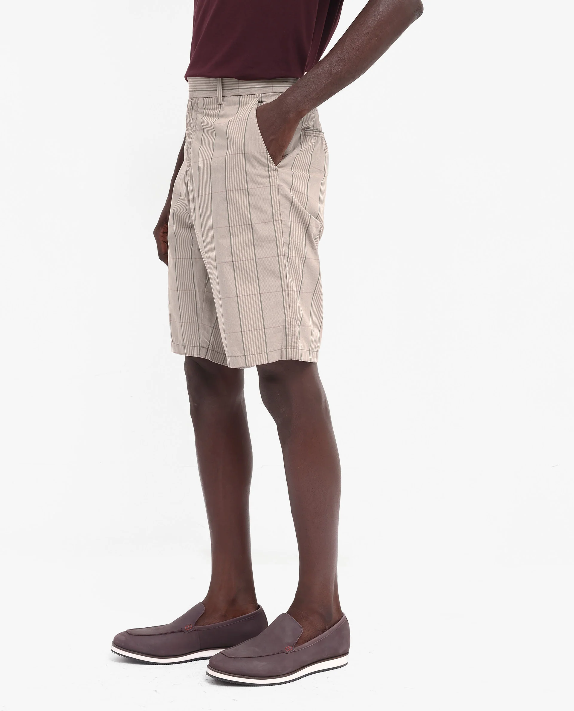 Rare Rabbit Men's Brezi Brown Cotton Checked Print Regular Fit Shorts - Image 9
