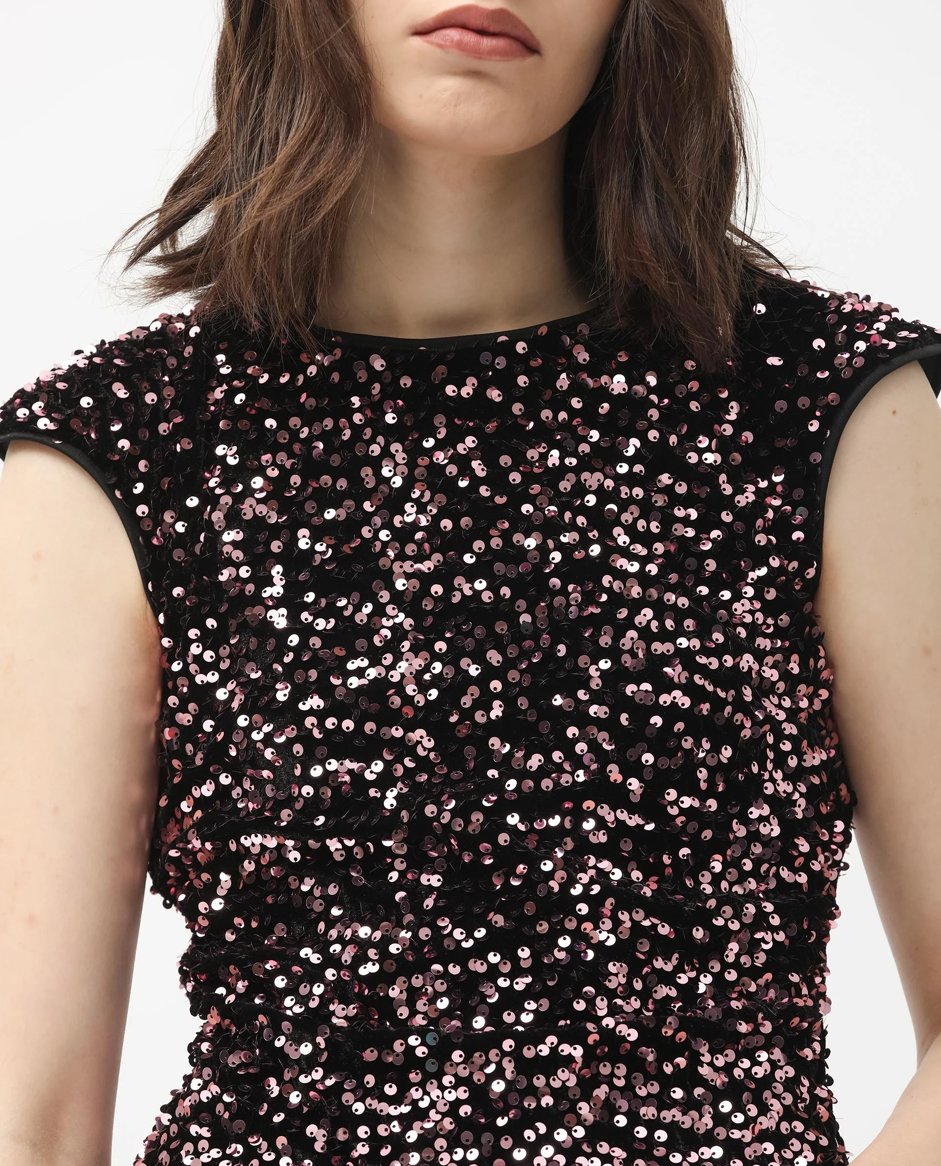Rareism Women's Briar Sheen Pink Polyester Crew Neck Sequined Extended Sleeves Mini Regular Fit Dress - Image 3
