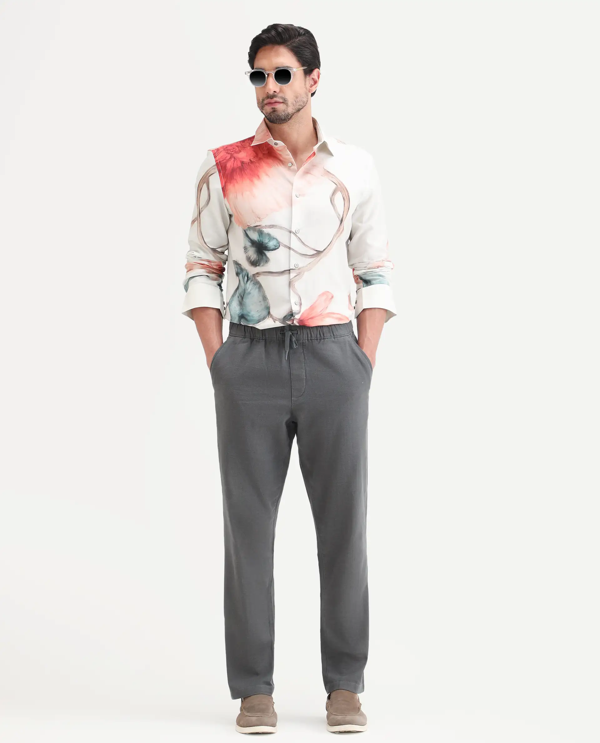 Rare Rabbit Men's Brib Off White Cotton Blend Fabric Full Sleeve Spread Collar Regular Fit Floral Print Shirt - Image 2