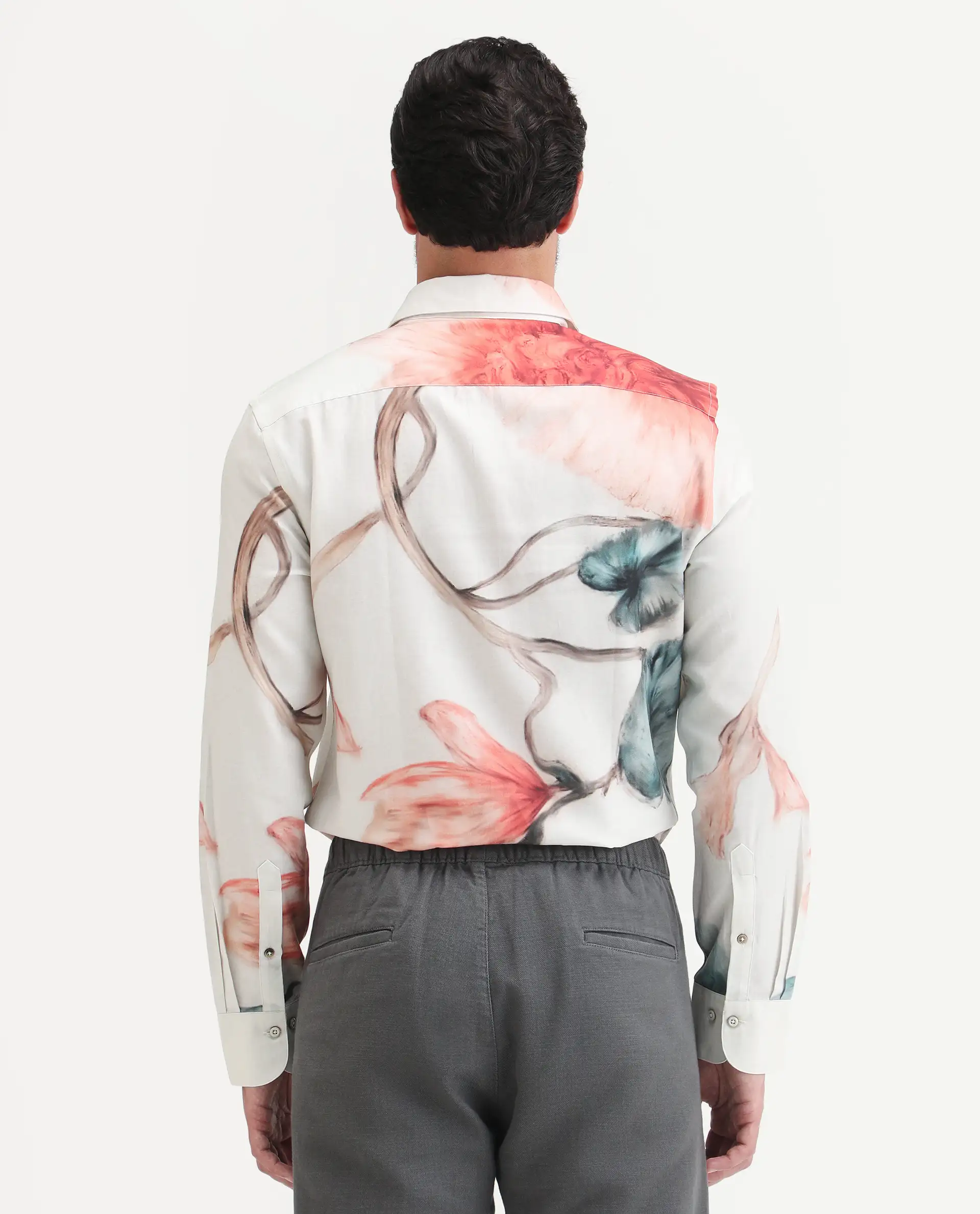 Rare Rabbit Men's Brib Off White Cotton Blend Fabric Full Sleeve Spread Collar Regular Fit Floral Print Shirt - Image 8