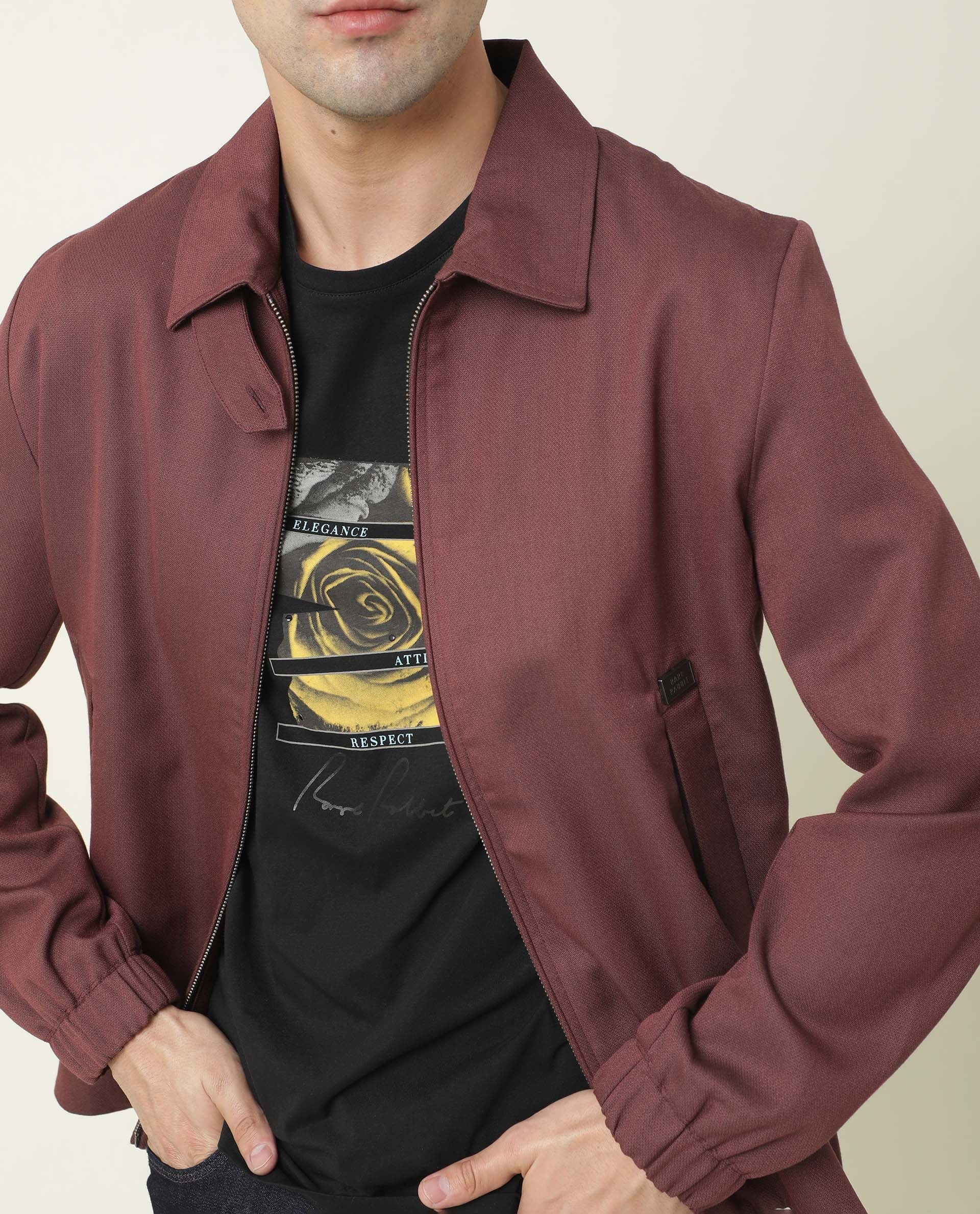 Rare Rabbit Men's Bric Maroon Polyester Plain Regular Fit Full Sleeve Spread Collar Jacket - Image 3