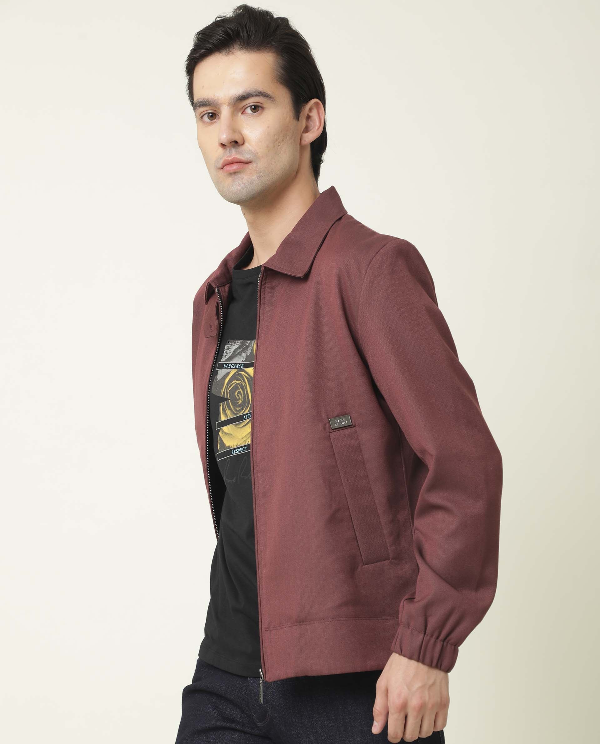 Rare Rabbit Men's Bric Maroon Polyester Plain Regular Fit Full Sleeve Spread Collar Jacket - Image 4