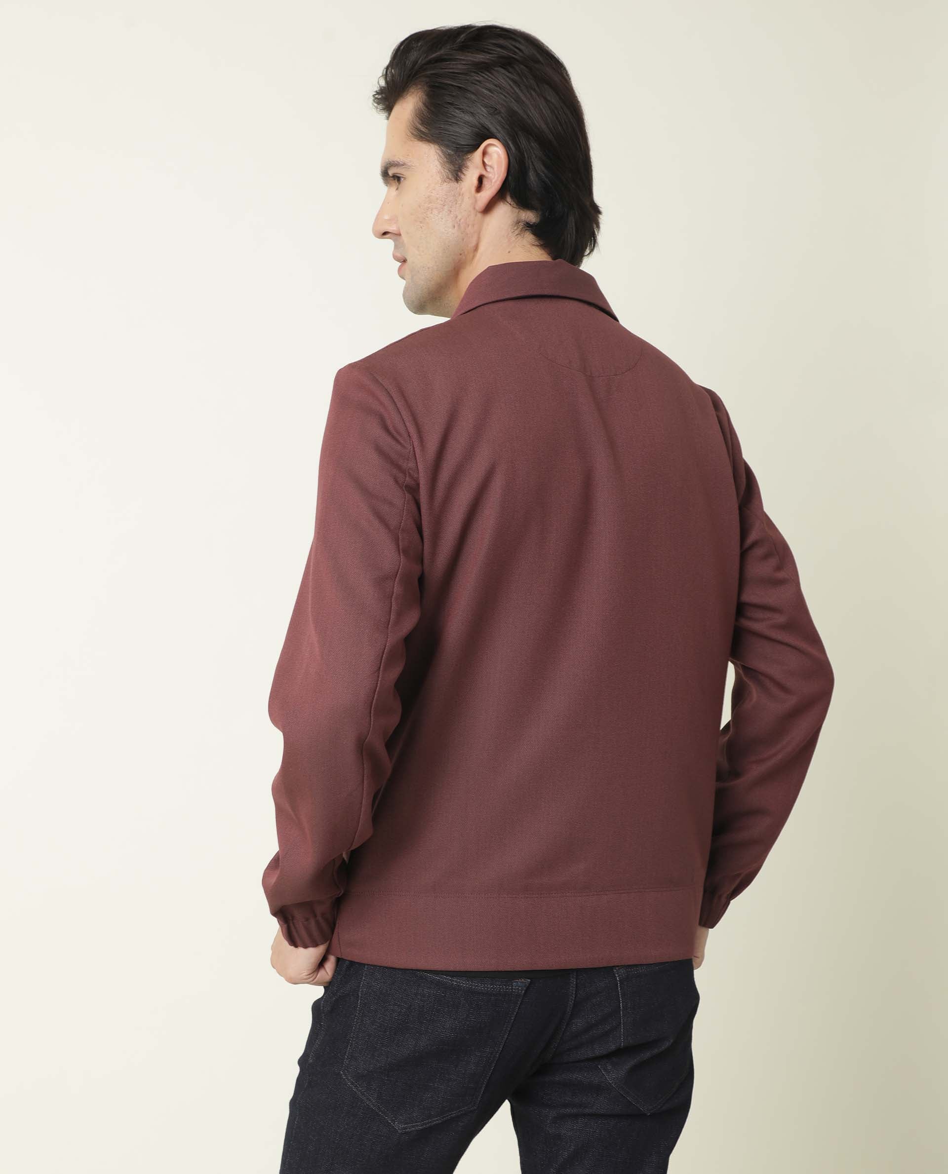 Rare Rabbit Men's Bric Maroon Polyester Plain Regular Fit Full Sleeve Spread Collar Jacket - Image 7