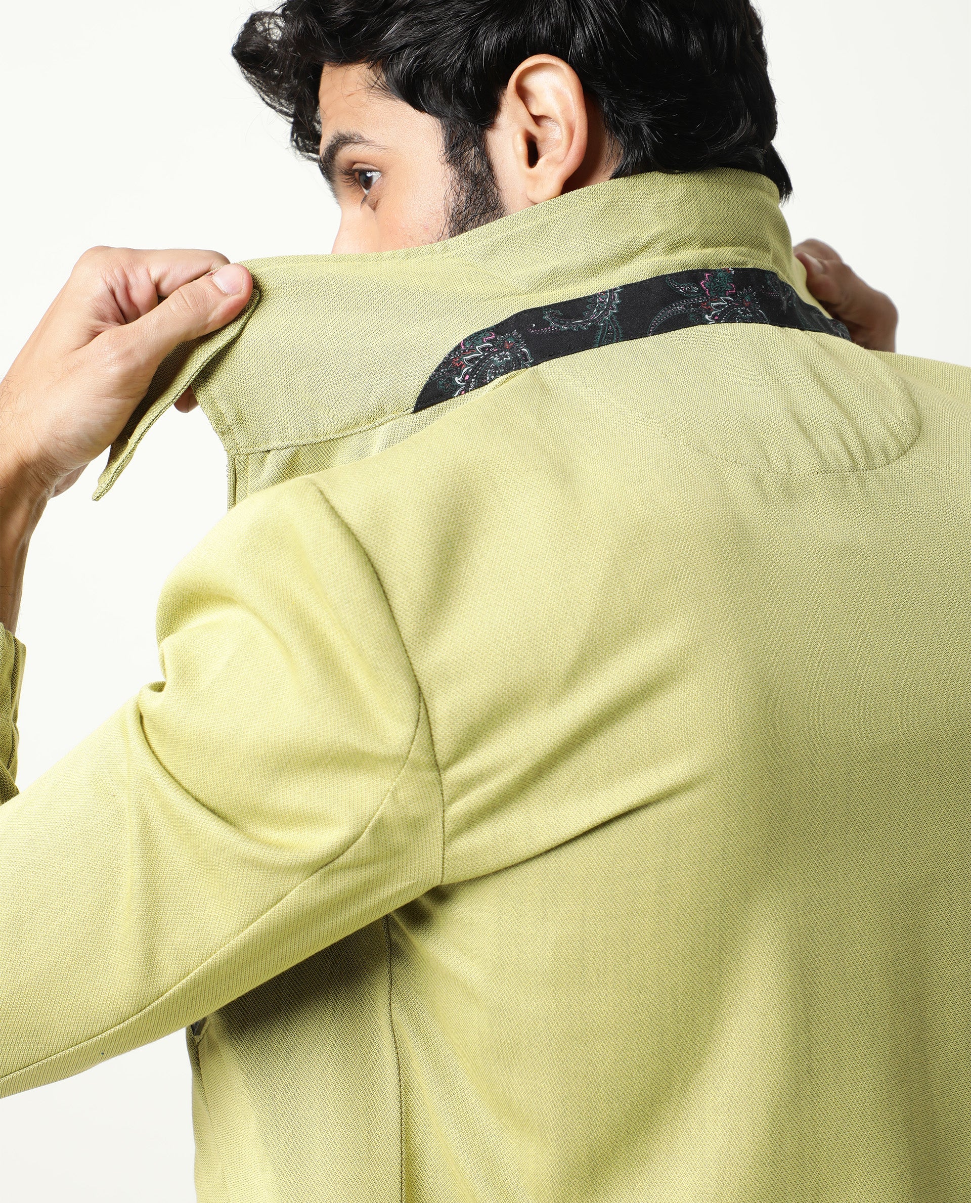 Rare Rabbit Men's Bric Yellow Polyester Plain Regular Fit Full Sleeve Spread Collar Jacket - Image 3