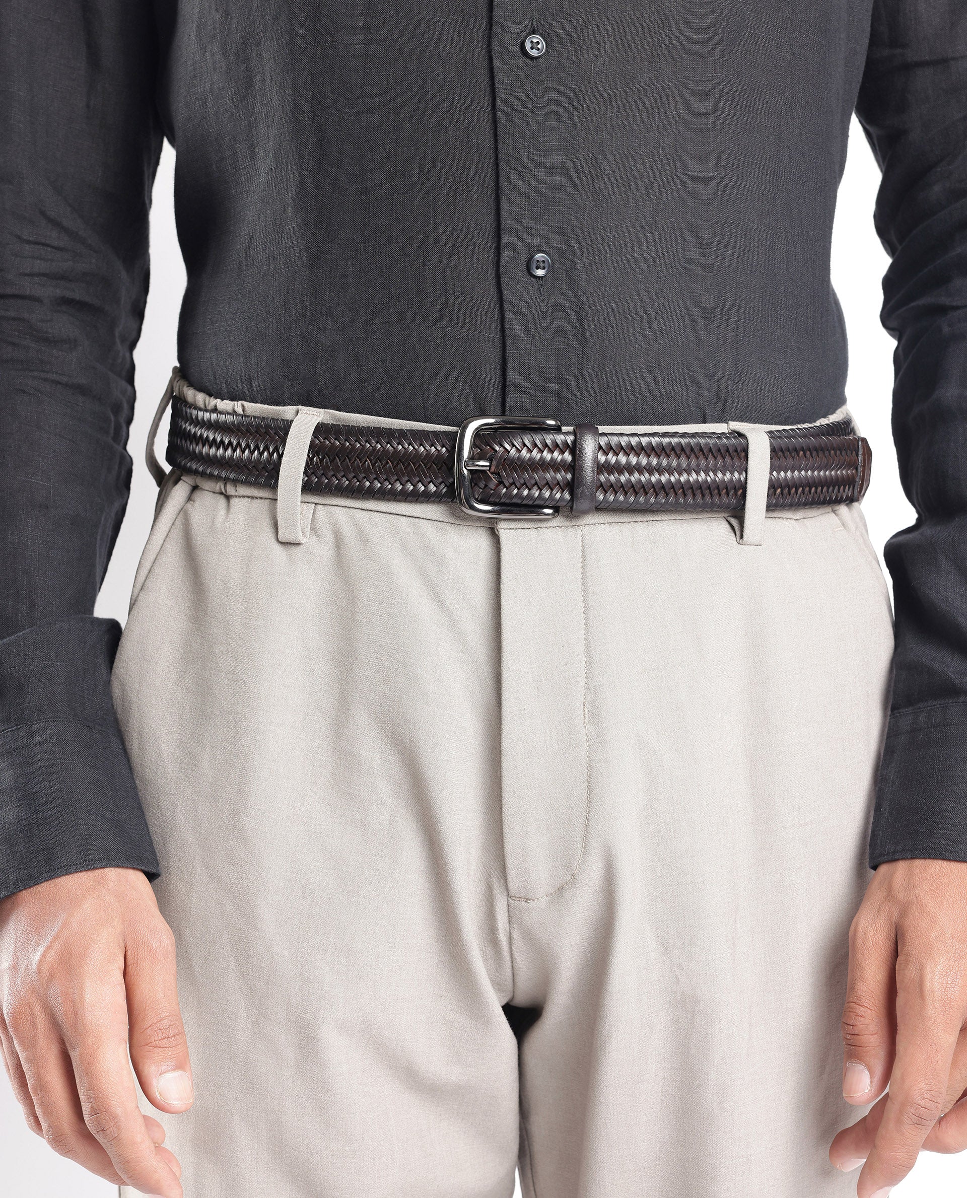 Rare Rabbit Men's Brickle Brown Belt Leather - Image 2
