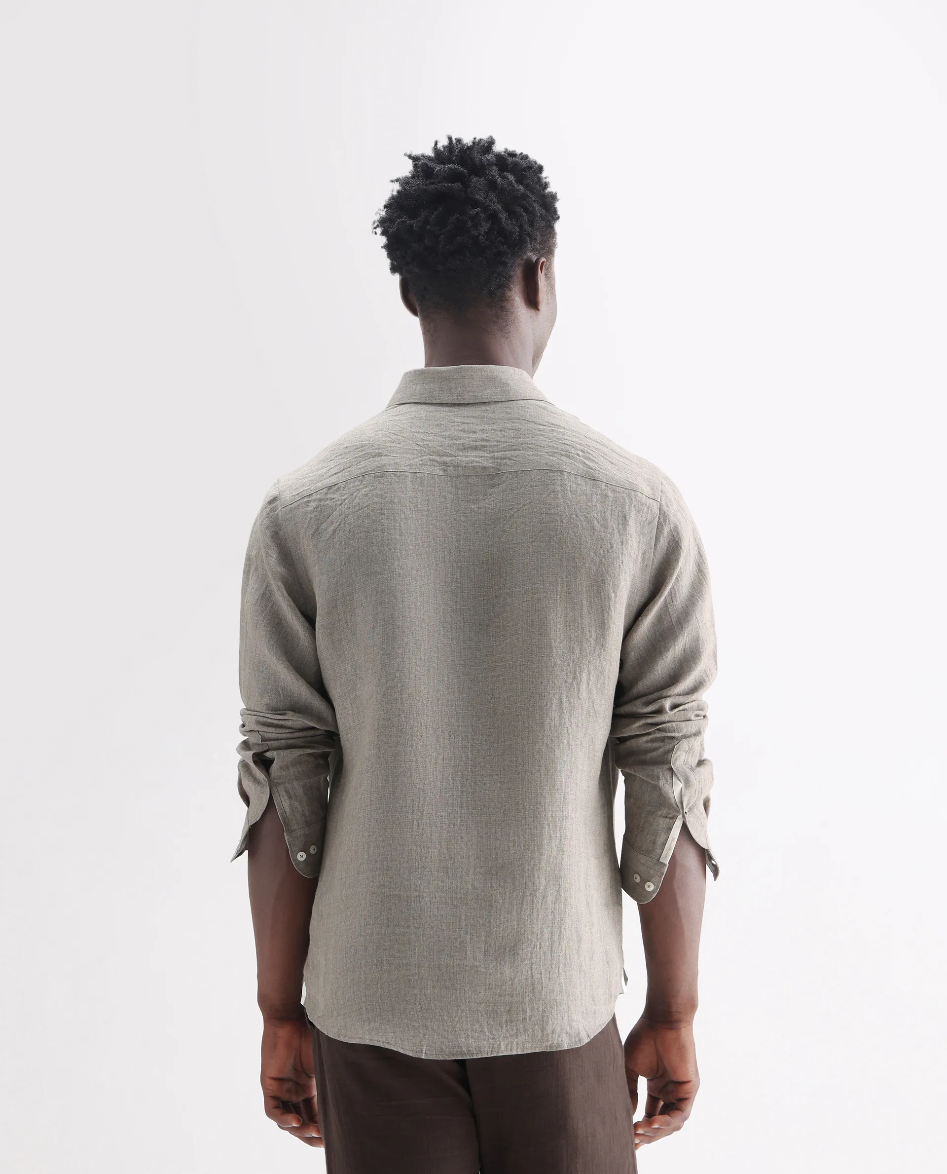 Rare Rabbit Men's Brickurt Brown 100% Linen Plain Regular Fit Full Sleeve Collared Shirt - Image 7