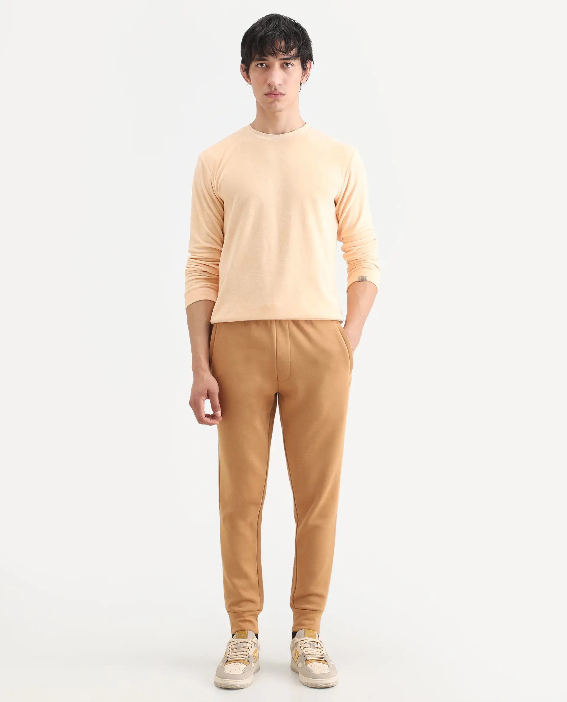 Rare Rabbit Men's Brighton Mustard Cotton Plain Regular Fit Track Pant - Image 2