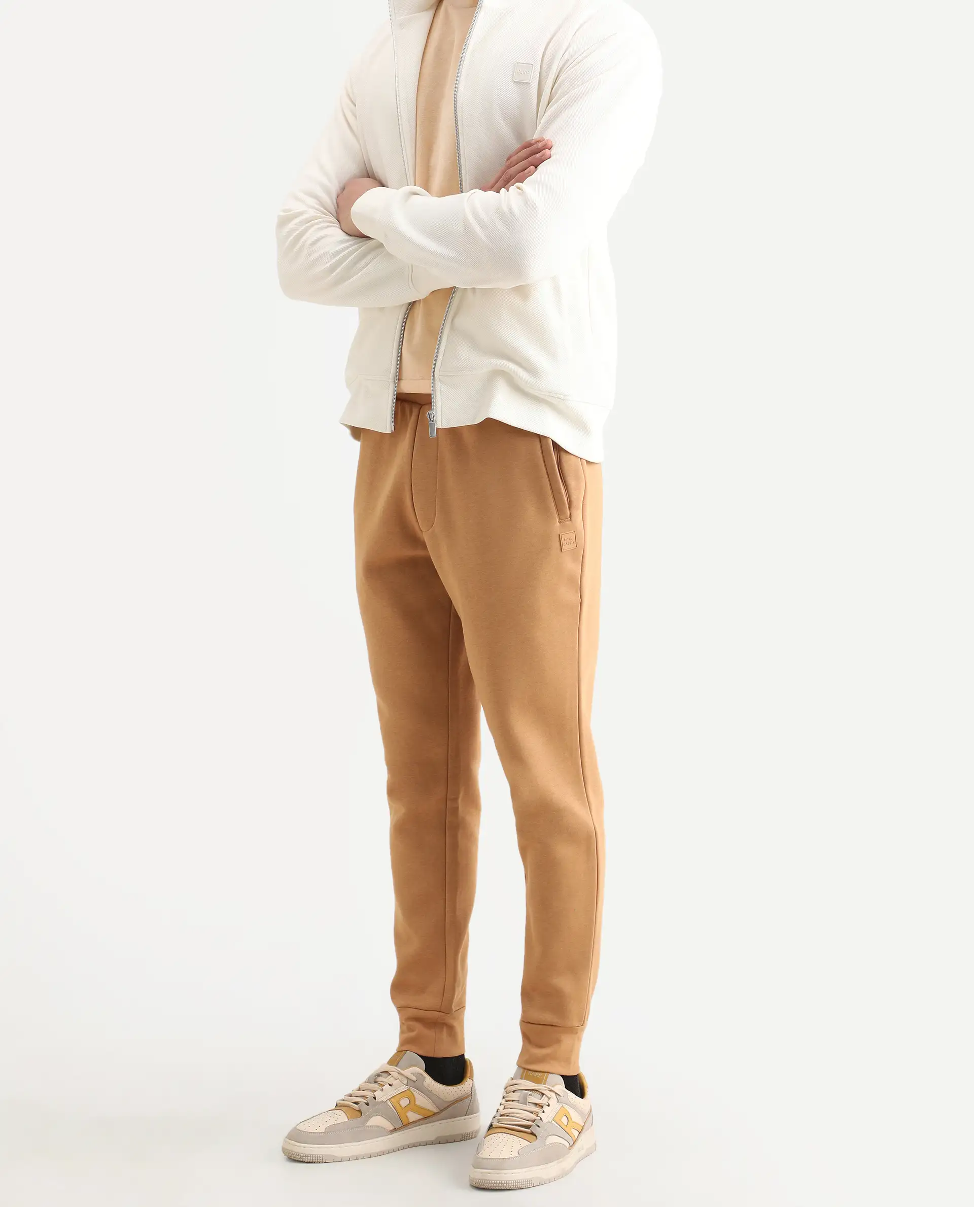 Rare Rabbit Men's Brighton Mustard Cotton Plain Regular Fit Track Pant - Image 3