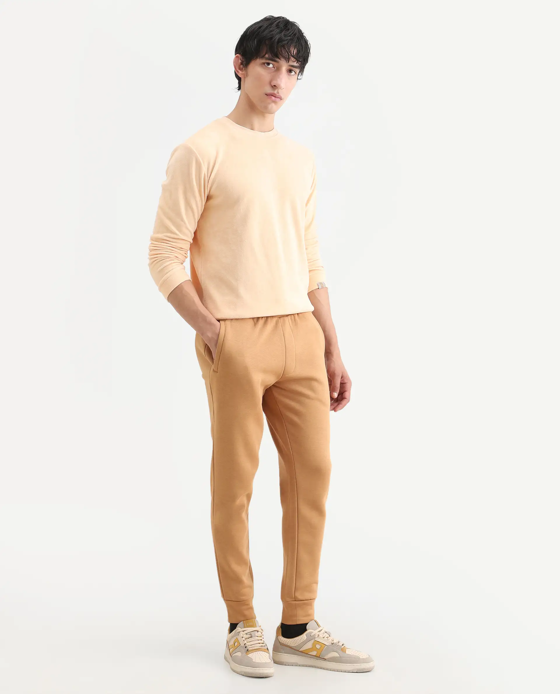 Rare Rabbit Men's Brighton Mustard Cotton Plain Regular Fit Track Pant - Image 6