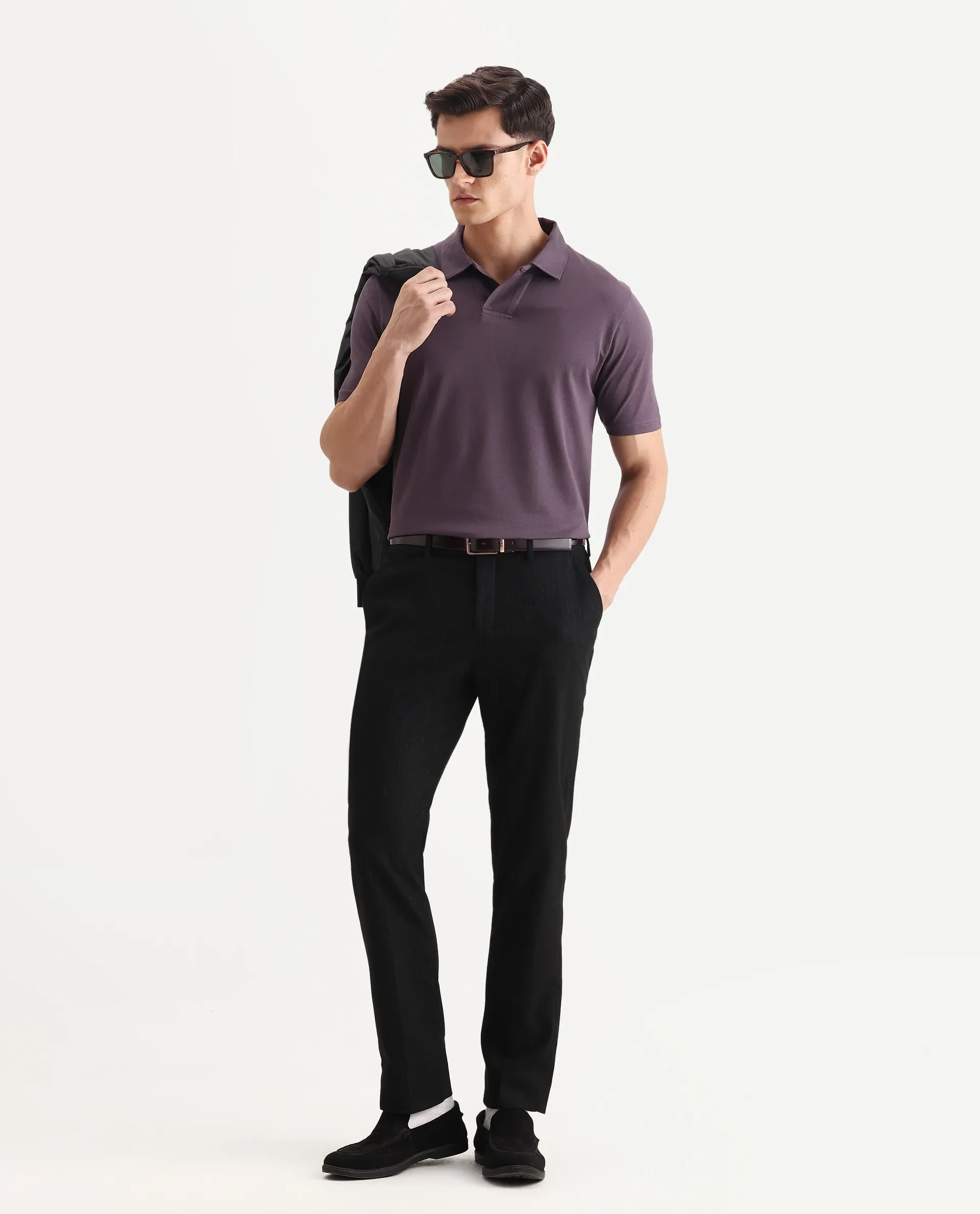 Rare Rabbit Men's Brillio Dusky Purple Cotton Plain Regular Fit Half Sleeve Polo - Image 2