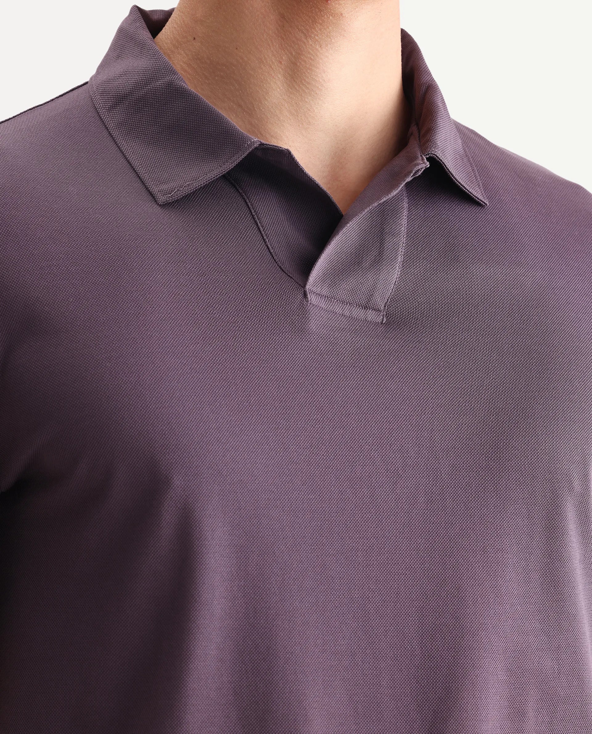 Rare Rabbit Men's Brillio Dusky Purple Cotton Plain Regular Fit Half Sleeve Polo - Image 3