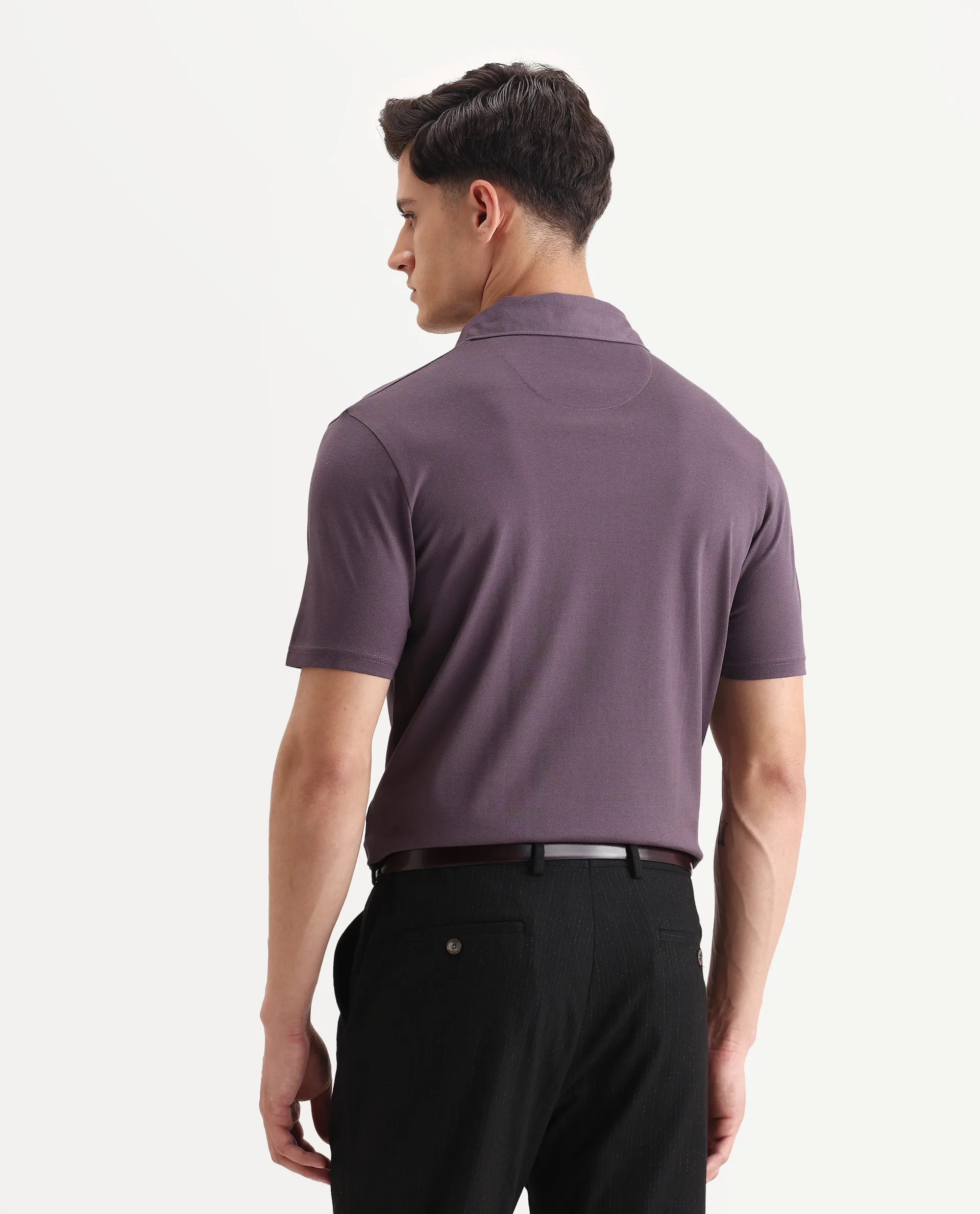 Rare Rabbit Men's Brillio Dusky Purple Cotton Plain Regular Fit Half Sleeve Polo - Image 7