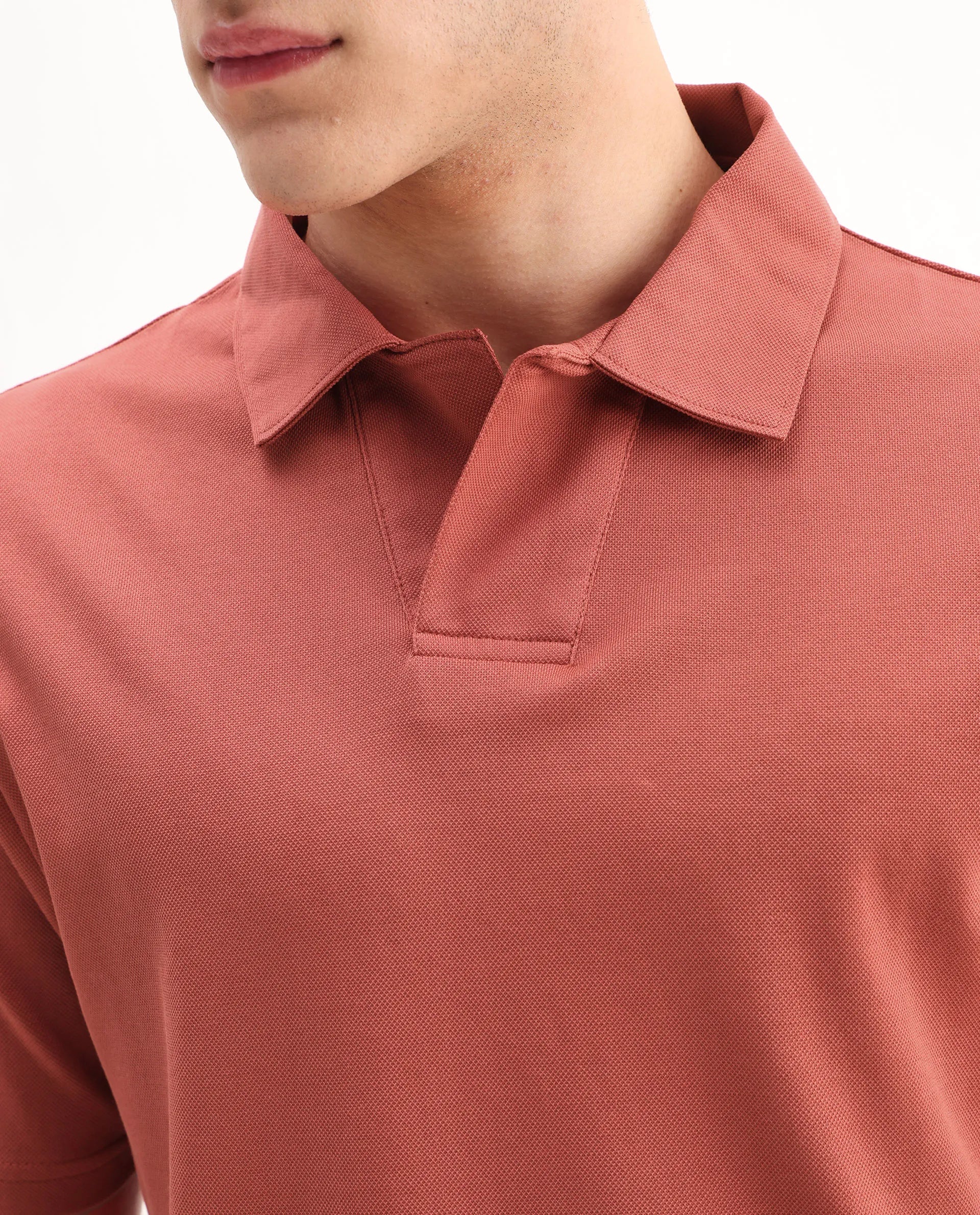 Rare Rabbit Men's Brillio Red Cotton Plain Regular Fit Half Sleeve Polo - Image 3