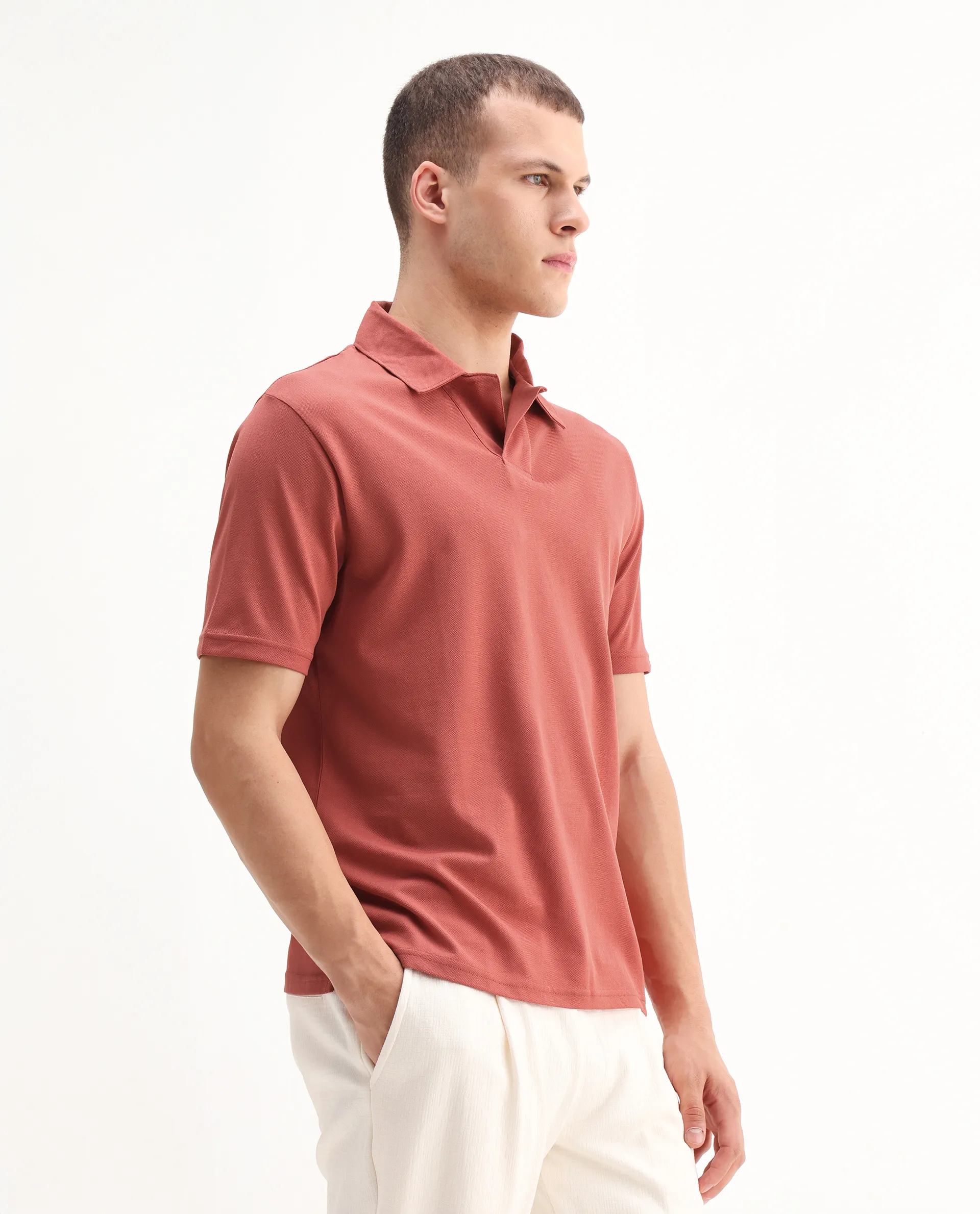 Rare Rabbit Men's Brillio Red Cotton Plain Regular Fit Half Sleeve Polo - Image 6