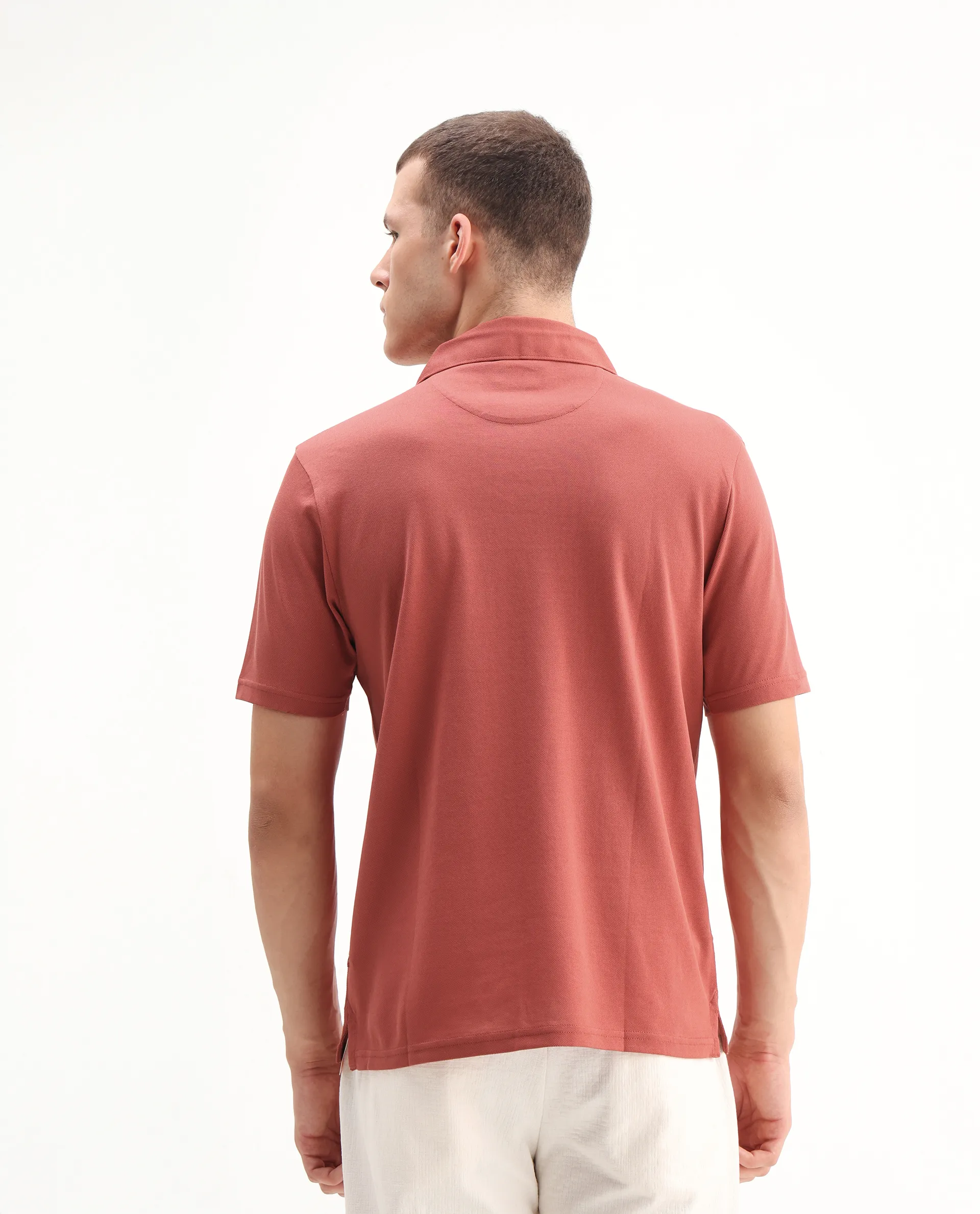 Rare Rabbit Men's Brillio Red Cotton Plain Regular Fit Half Sleeve Polo - Image 7