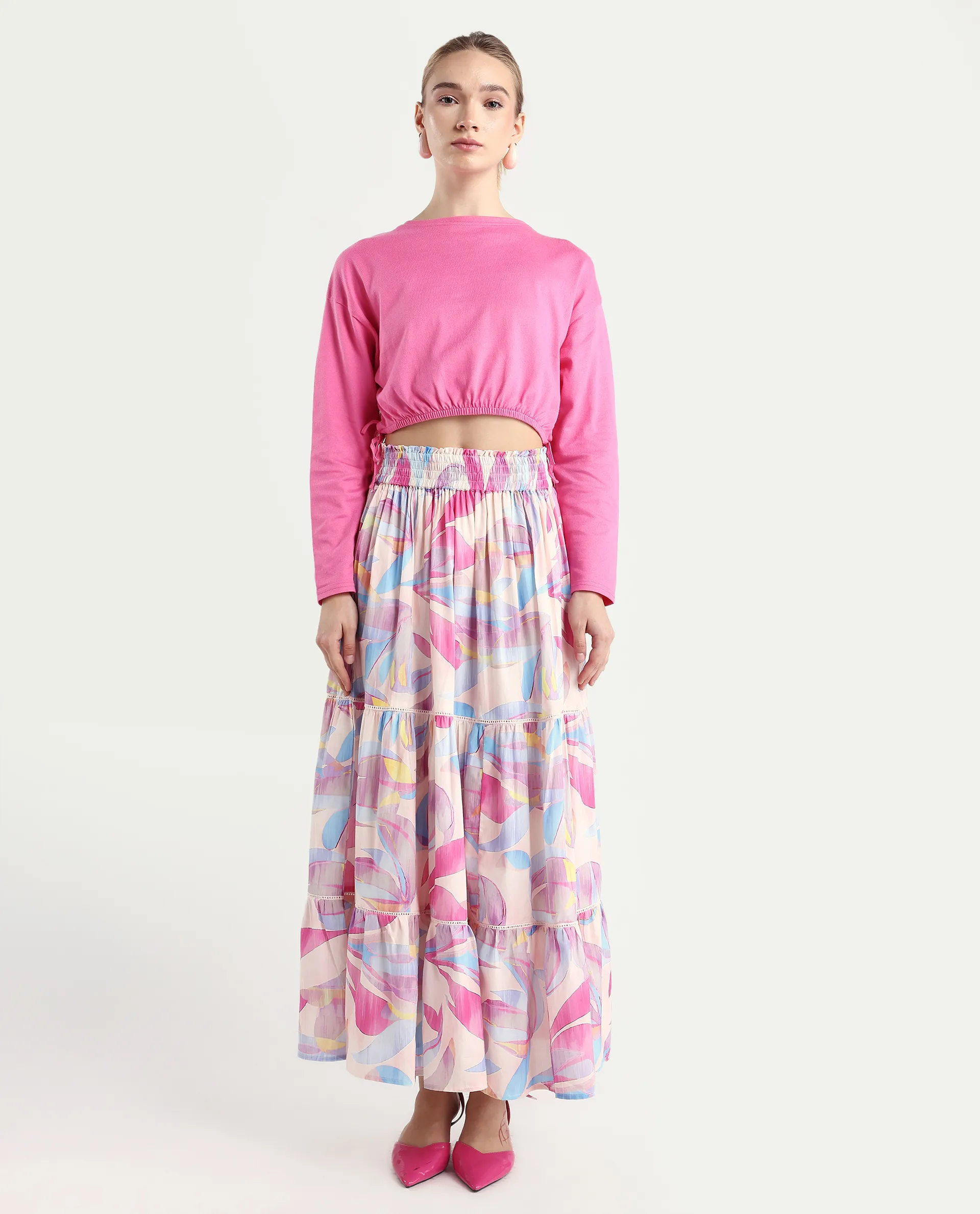 Rareism Women's Brindsi Multi Cotton Abstract Print Maxi Flared Skirt - Image 2