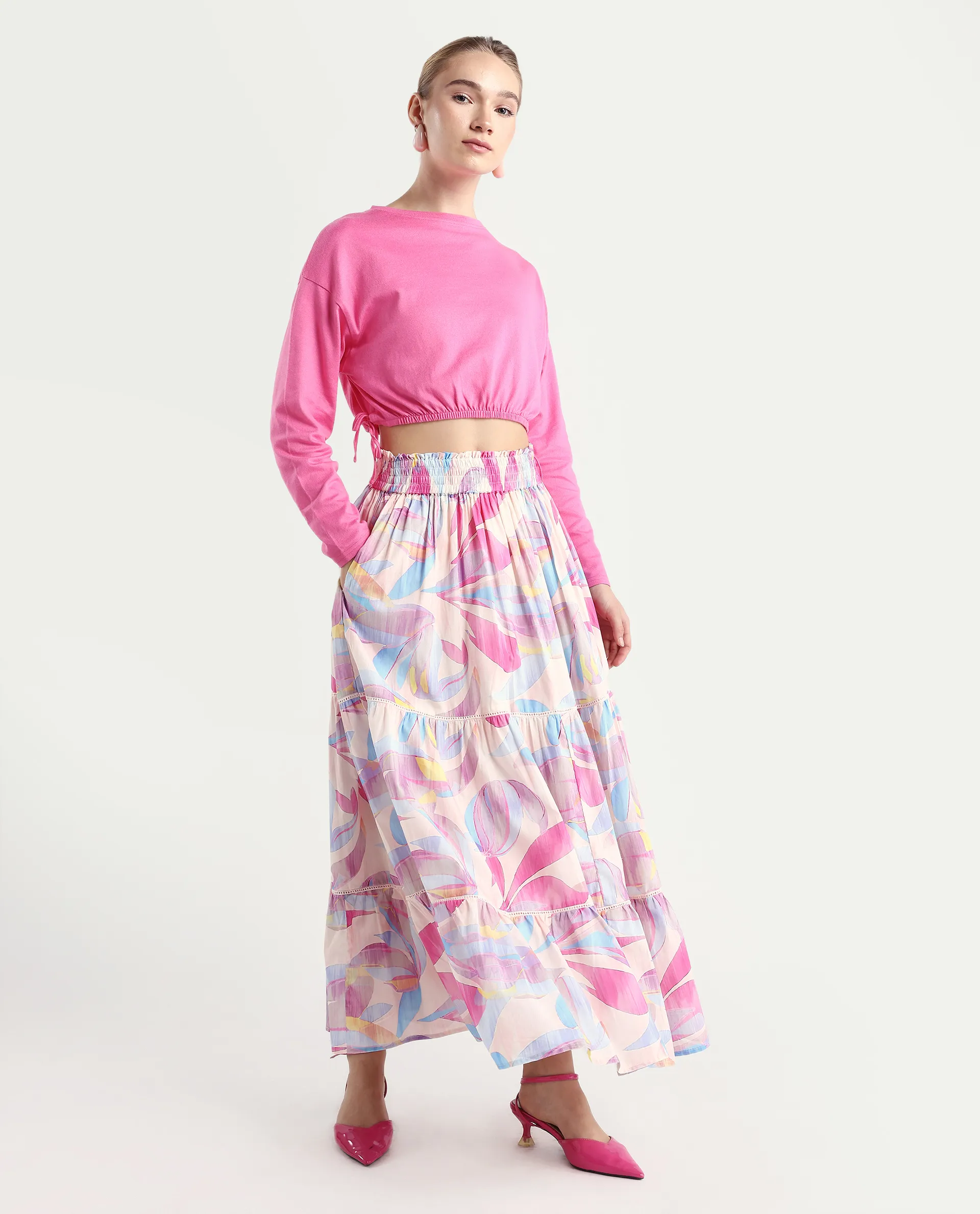 Rareism Women's Brindsi Multi Cotton Abstract Print Maxi Flared Skirt - Image 3