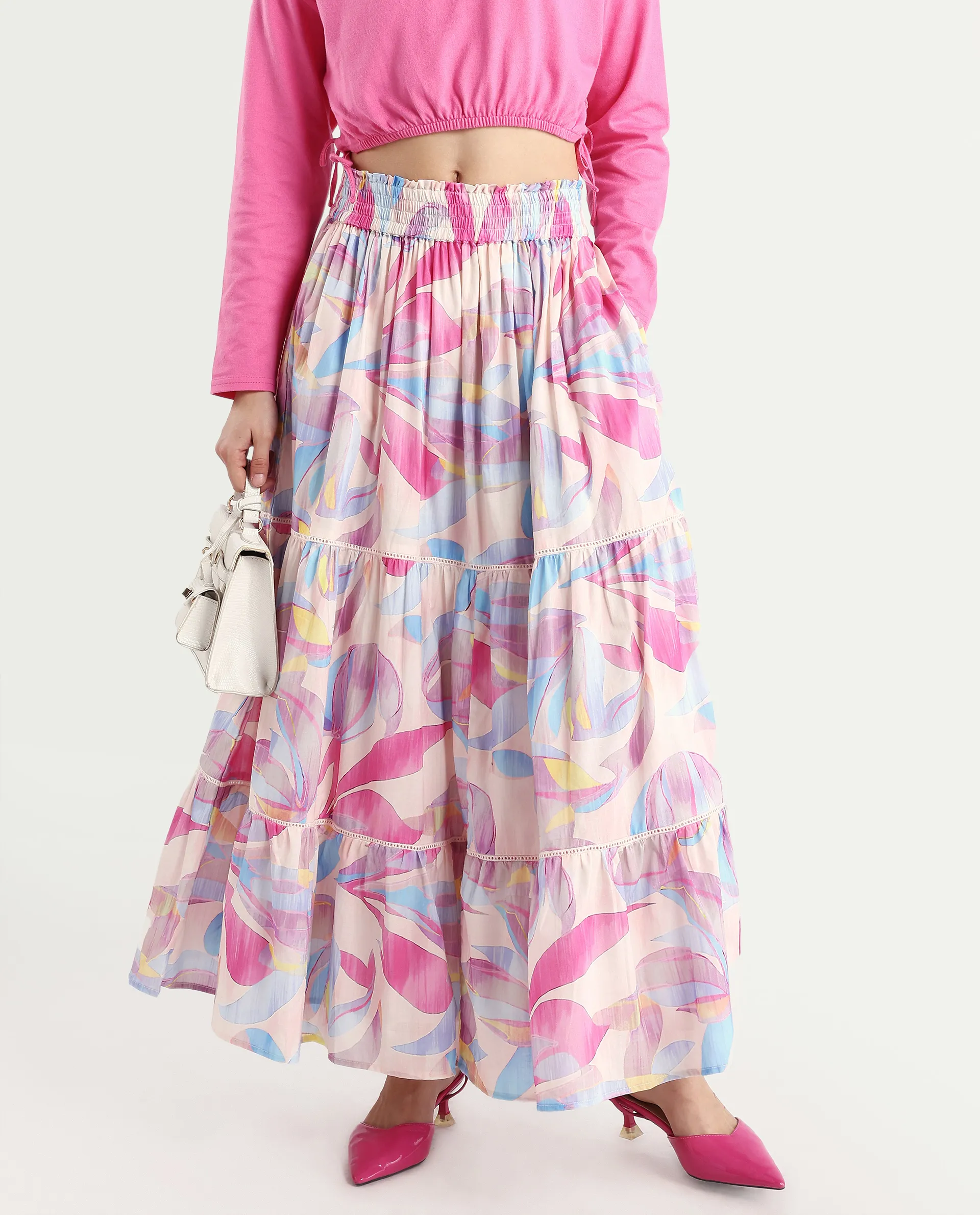 Rareism Women's Brindsi Multi Cotton Abstract Print Maxi Flared Skirt - Image 5