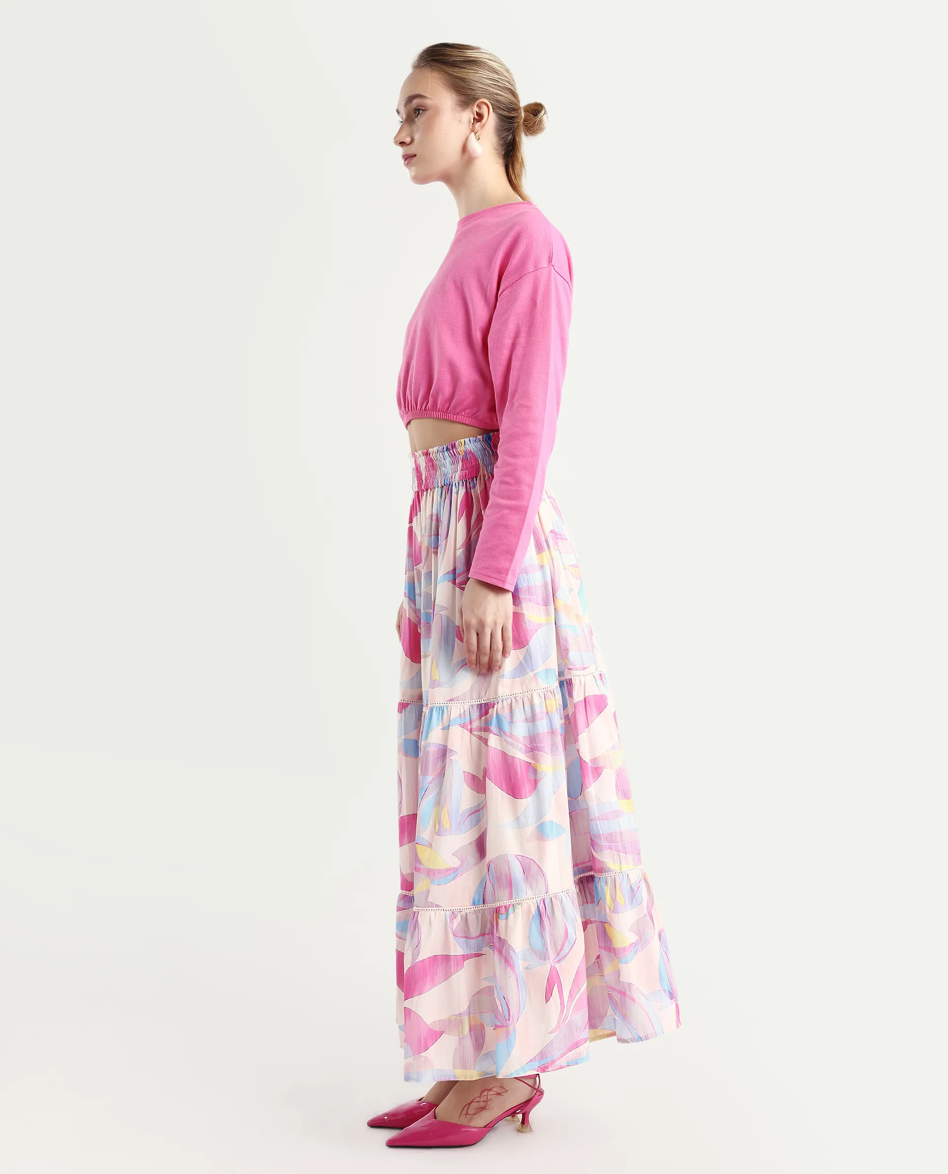 Rareism Women's Brindsi Multi Cotton Abstract Print Maxi Flared Skirt - Image 6