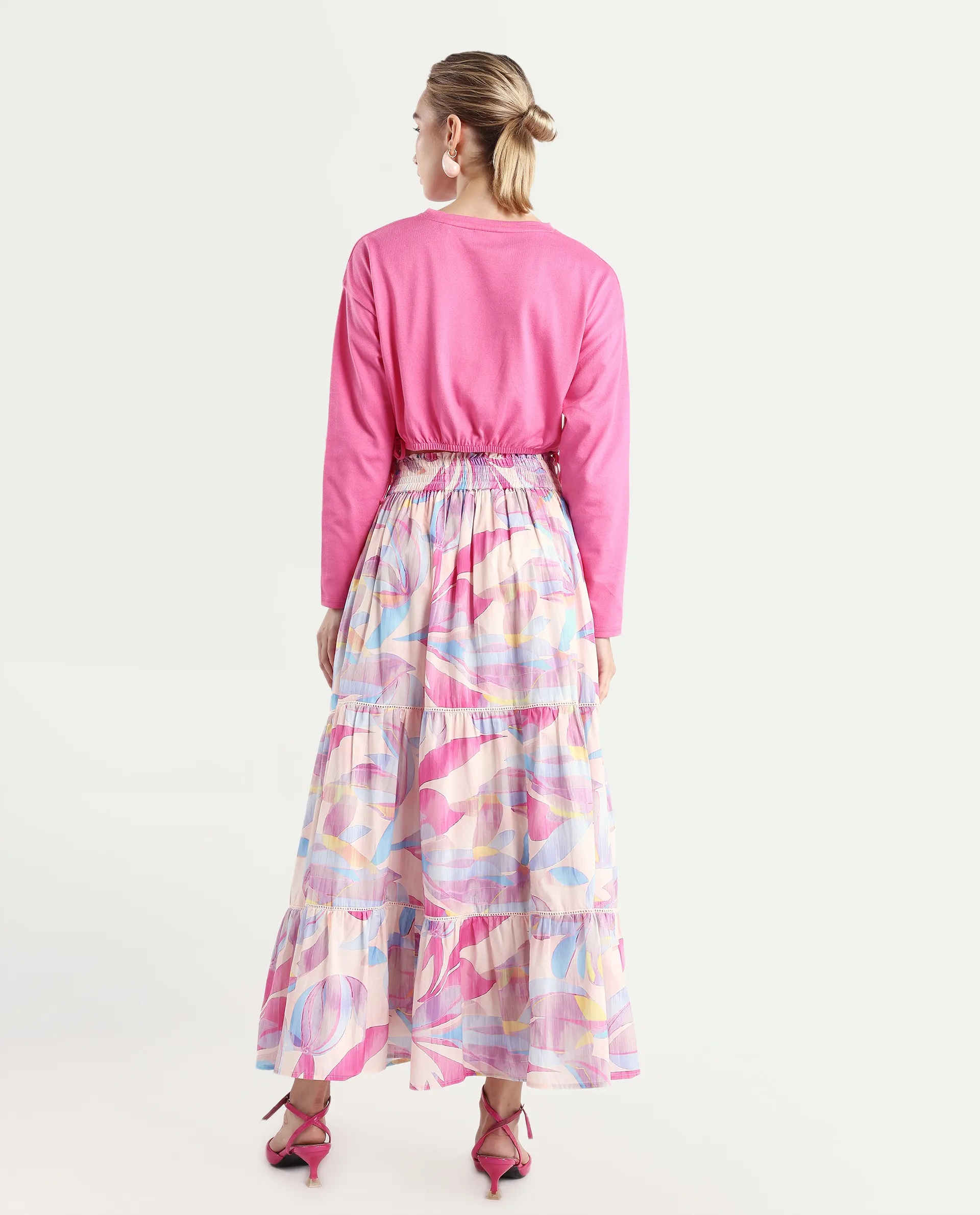 Rareism Women's Brindsi Multi Cotton Abstract Print Maxi Flared Skirt - Image 7