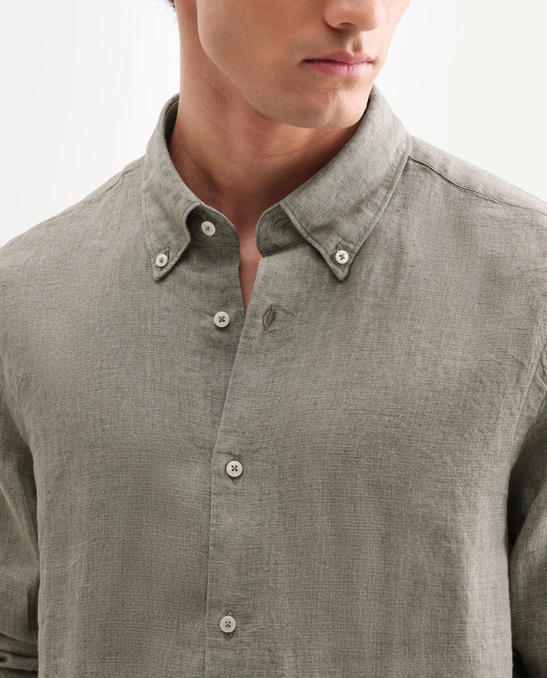 Rare Rabbit Men's Brisbane Ls Brown 100% Linen Plain Regular Fit Full Sleeve Button-Down Collar Shirt - Image 3