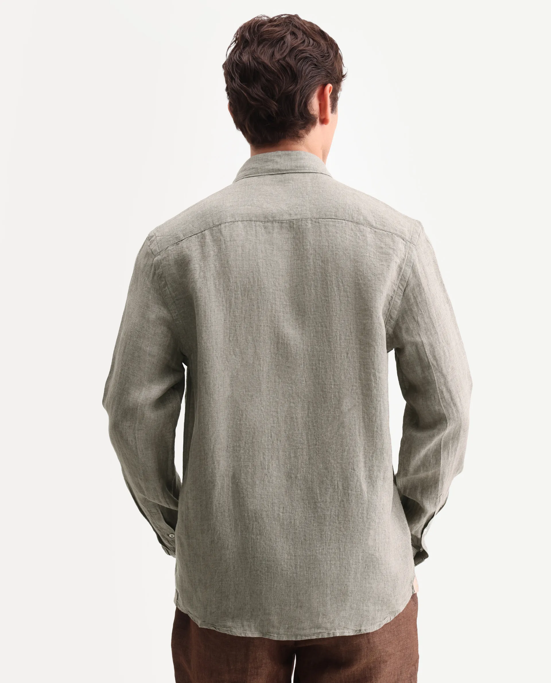 Rare Rabbit Men's Brisbane Ls Brown 100% Linen Plain Regular Fit Full Sleeve Button-Down Collar Shirt - Image 6