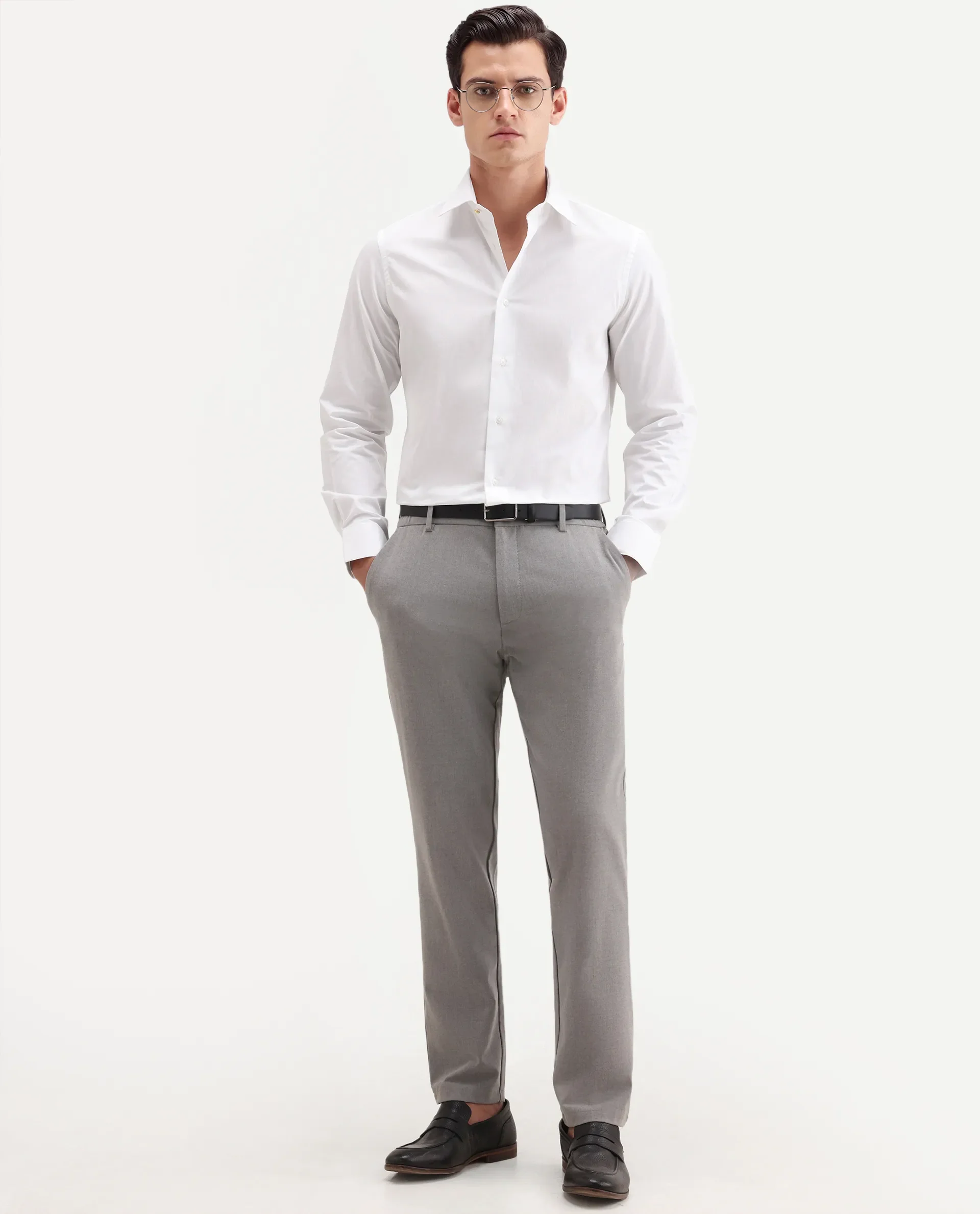 Rare Rabbit Men's Brisc-26 White Cotton Fabric Full Sleeve Spread Collar Button Regular Plain Shirt - Image 2