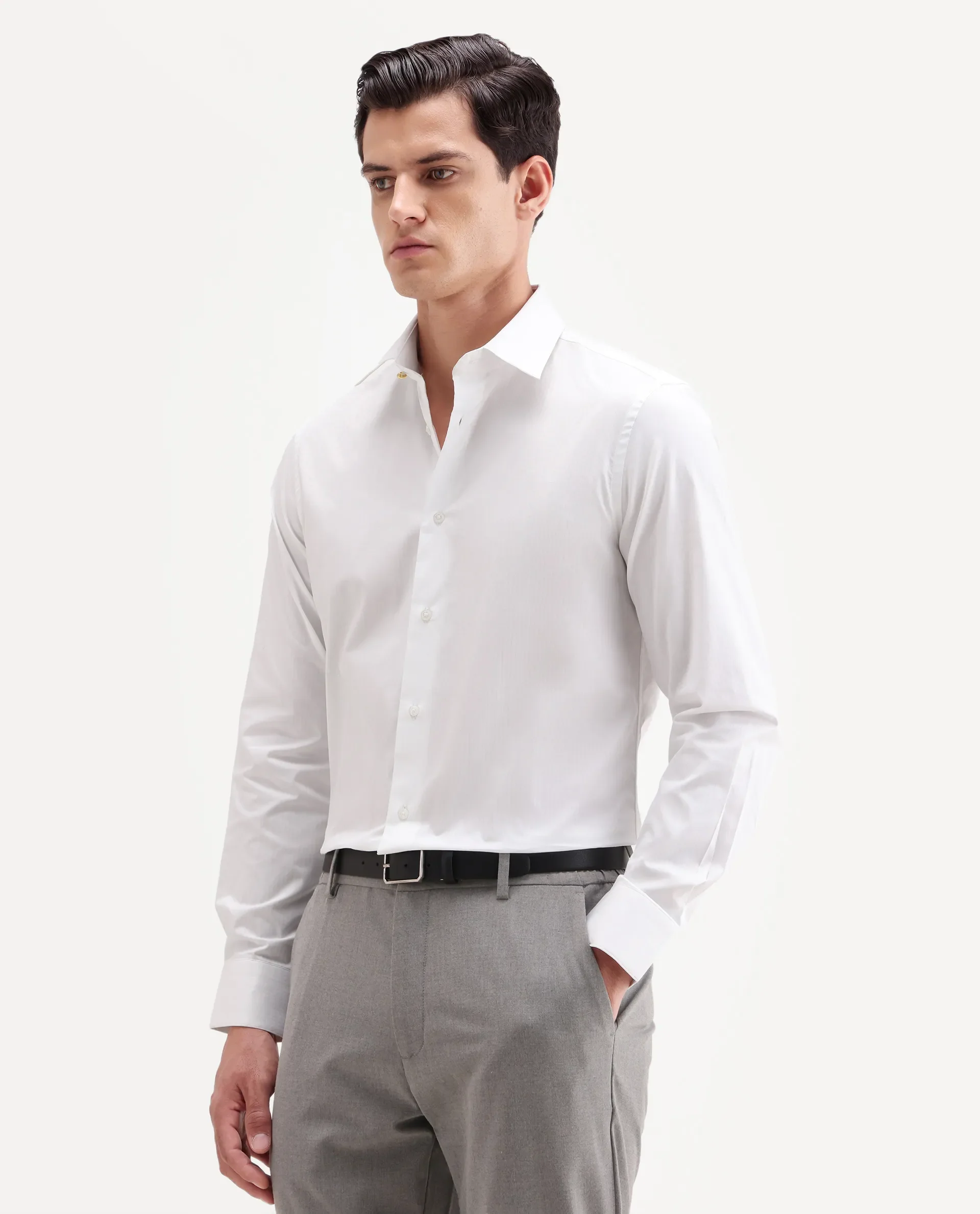 Rare Rabbit Men's Brisc-26 White Cotton Fabric Full Sleeve Spread Collar Button Regular Plain Shirt - Image 4