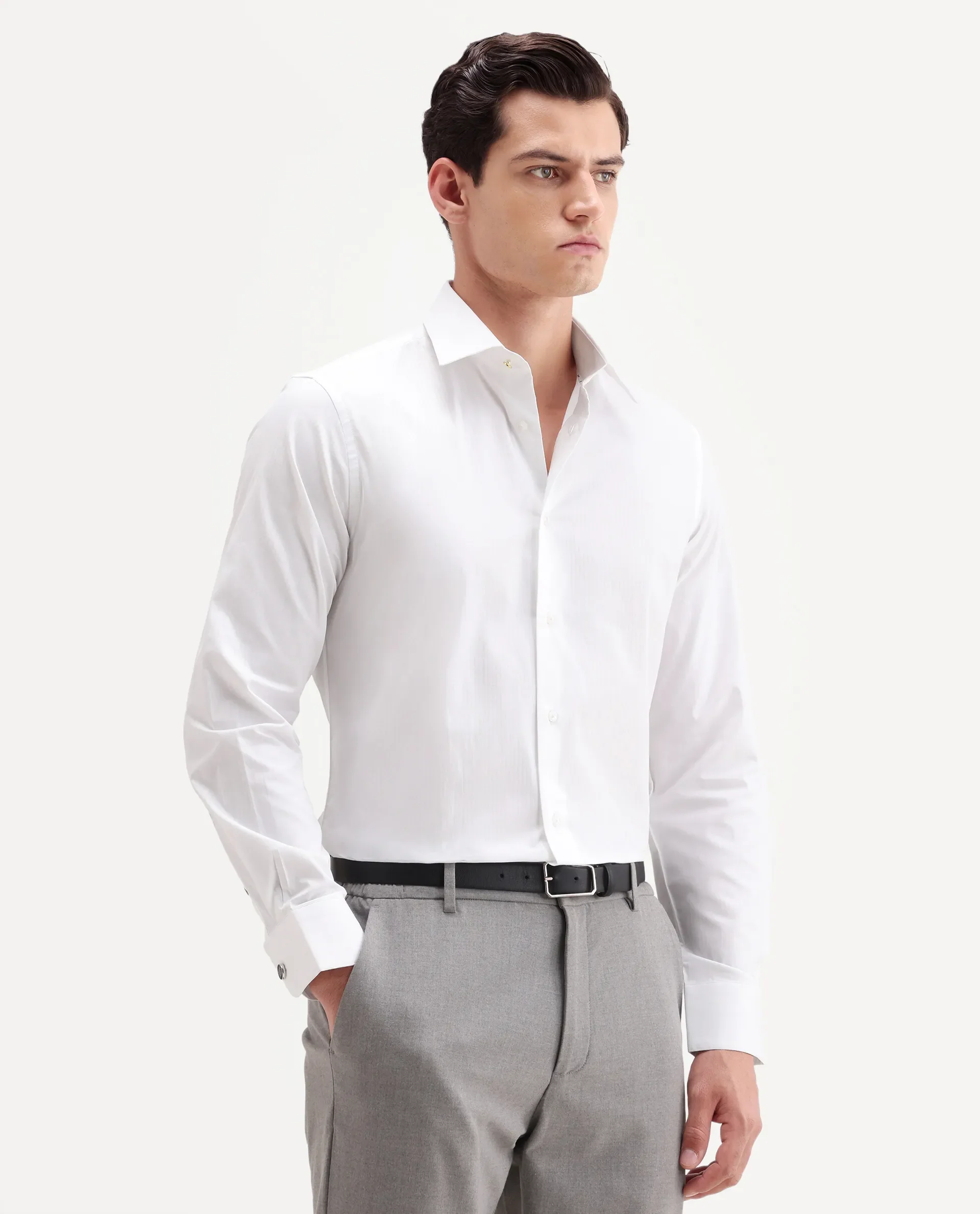 Rare Rabbit Men's Brisc-26 White Cotton Fabric Full Sleeve Spread Collar Button Regular Plain Shirt - Image 6