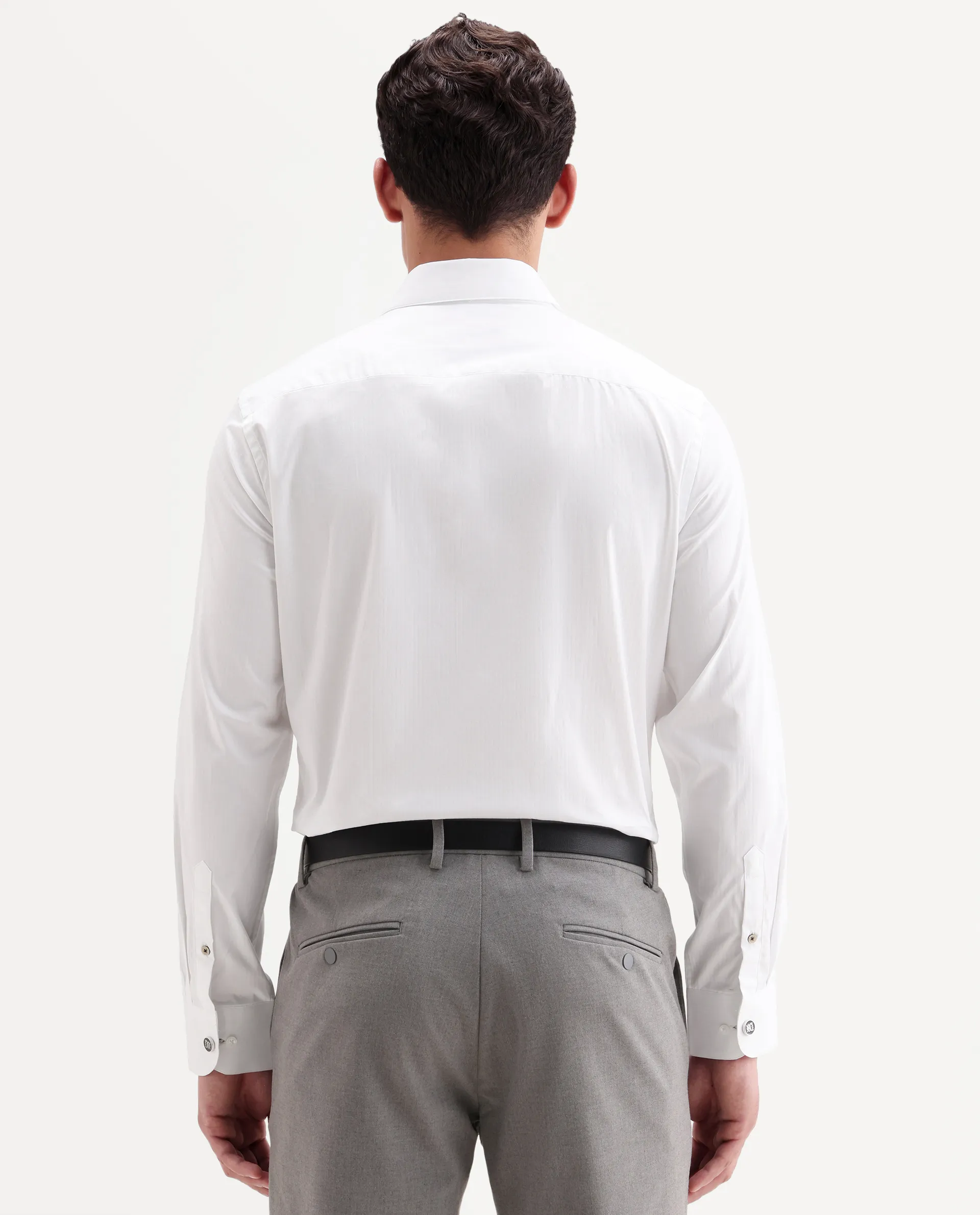 Rare Rabbit Men's Brisc-26 White Cotton Fabric Full Sleeve Spread Collar Button Regular Plain Shirt - Image 7