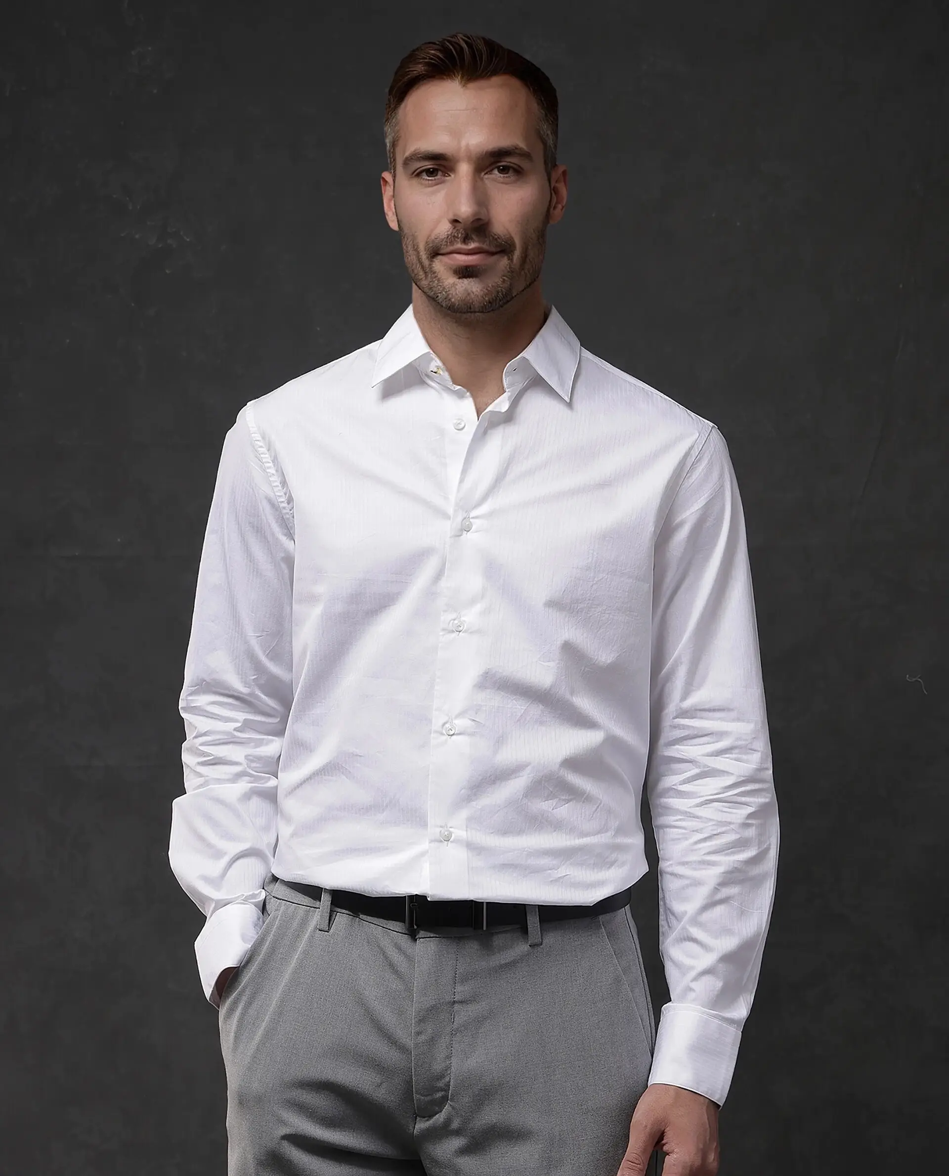 Rare Rabbit Men's Brisc White Cotton Plain Regular Fit Full Sleeve Collared Shirt - Image 3